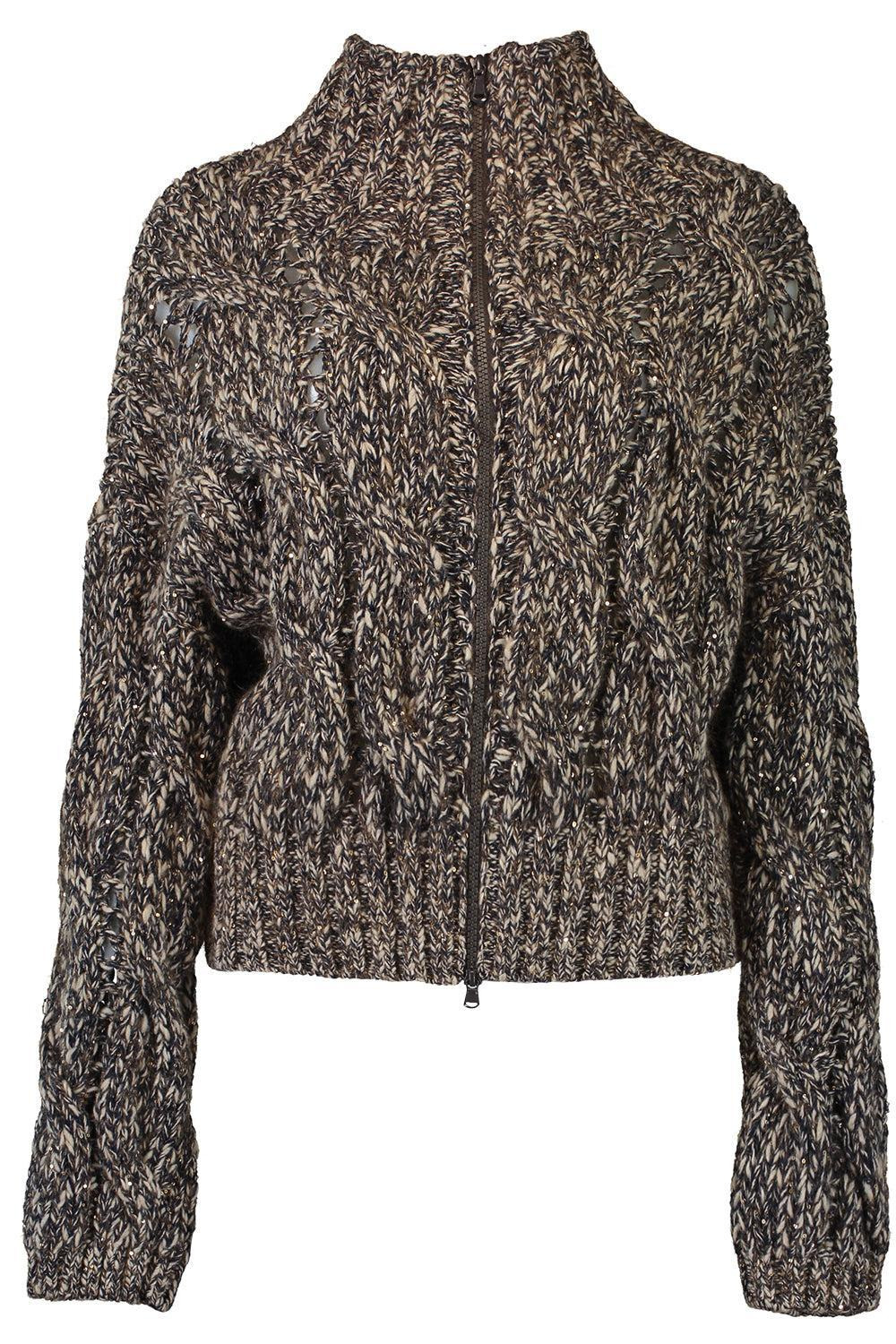 Dazzling Cable Knit Zip Cardigan - 1