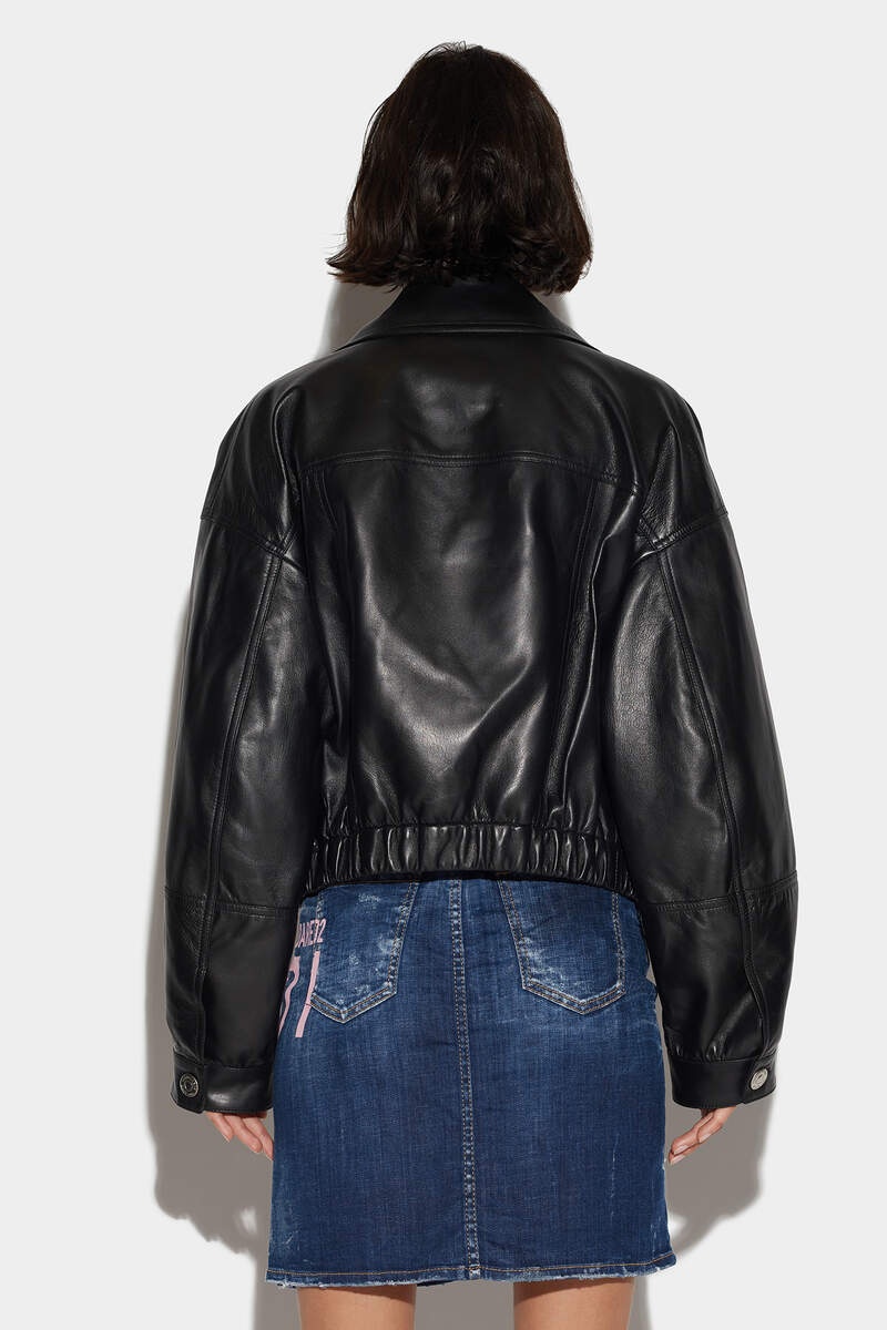 LEATHER CROPPED BIKER JACKET - 2