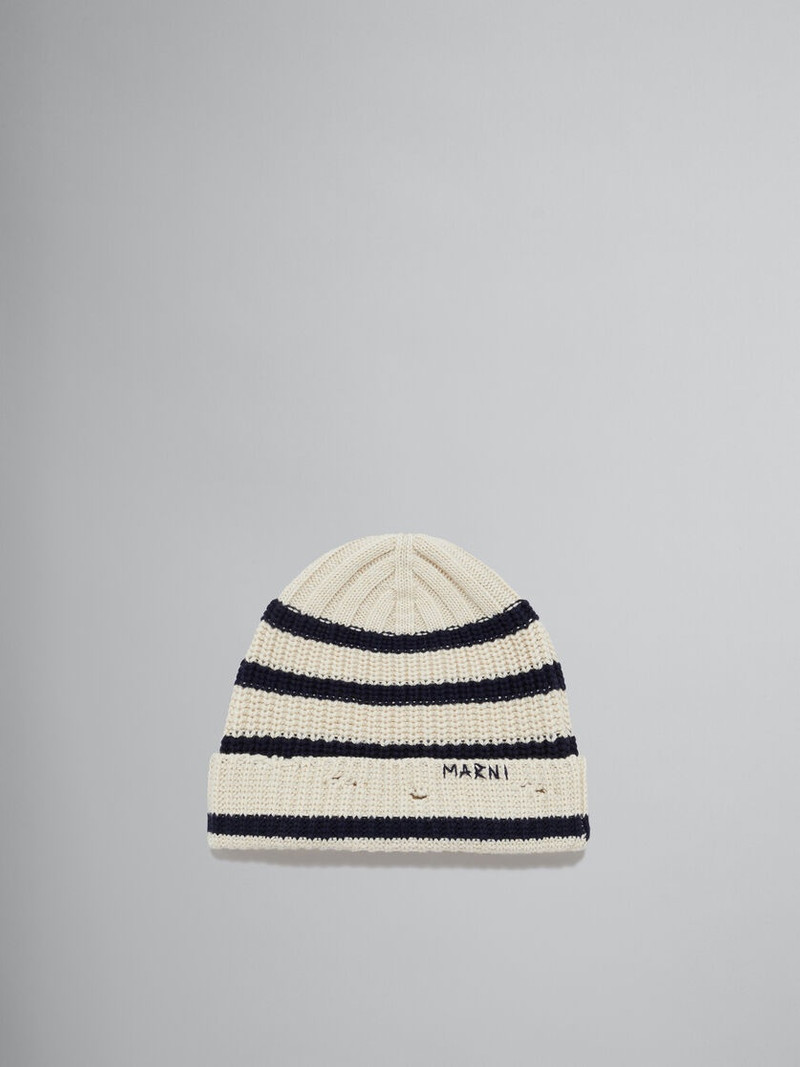 CREAM RIBBED WOOL BEANIE WITH SAILOR STRIPES 1