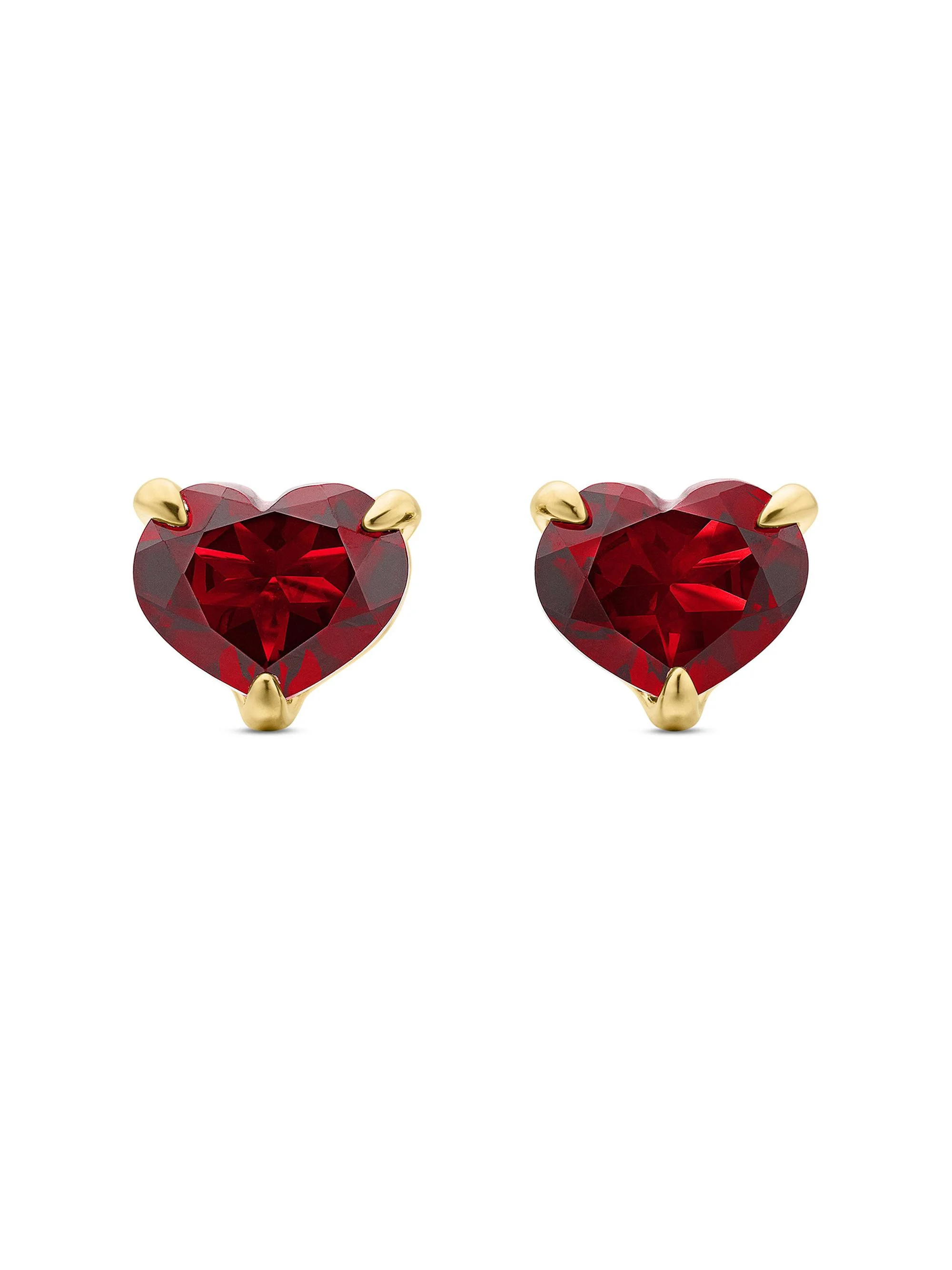 Women's Chatelaine Heart Stud Earrings in 18K Yellow Gold with Garnet, 8mm - Garnet - 1
