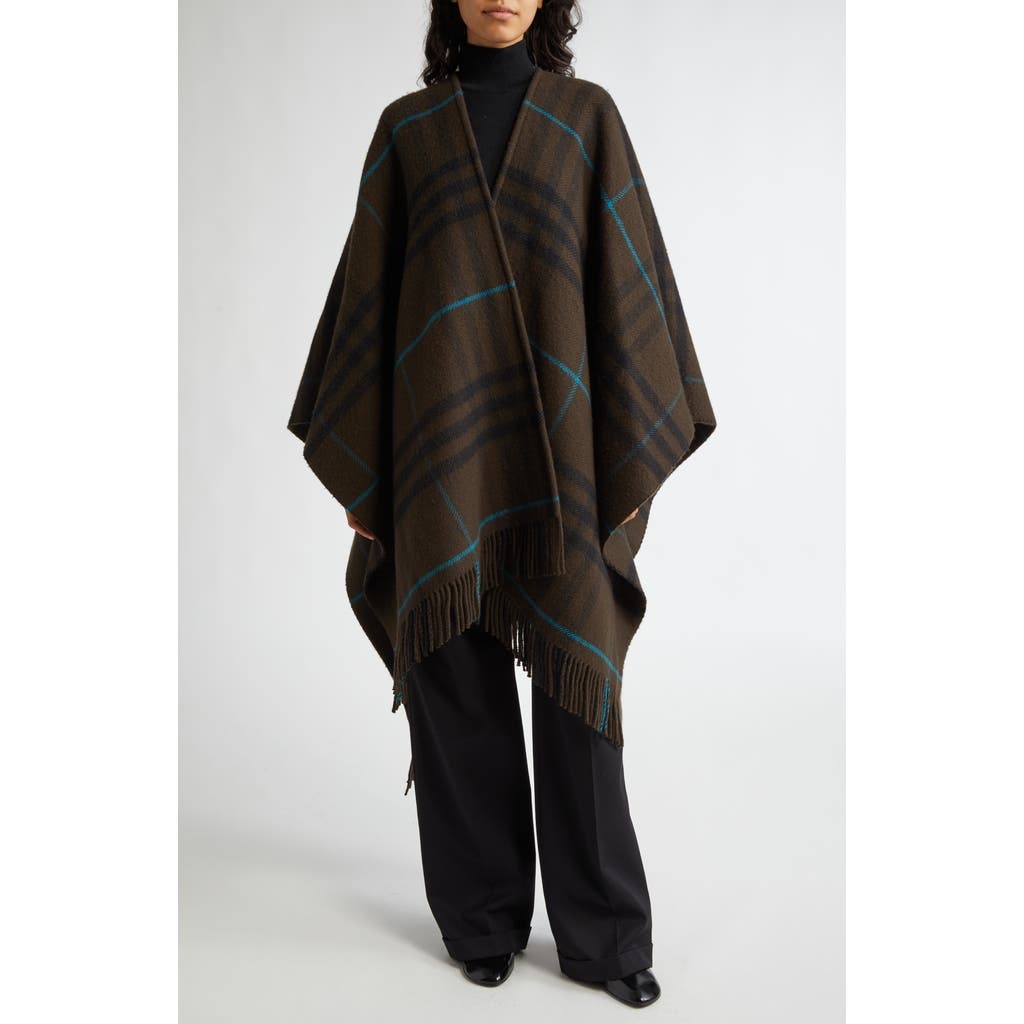 Burberry burberry Bandana Check Fringe Wool Cashmere Cape in Snug at Nordstrom REVERSIBLE