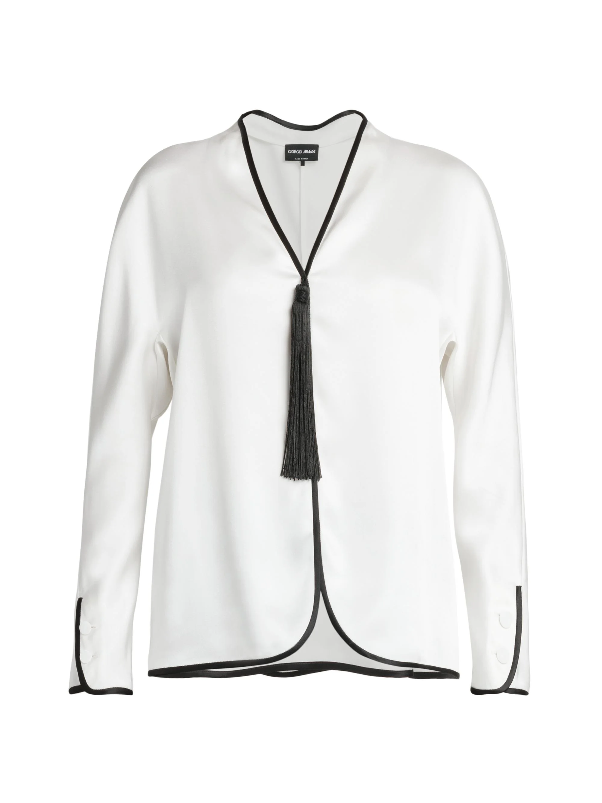 Women's Tassel-Embellished Silk Jacket - White - 1