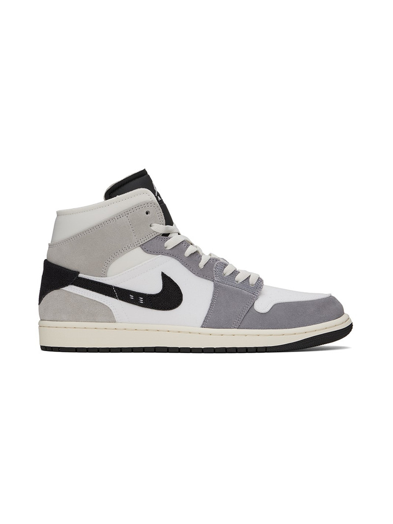 White & Gray Air Jordan 1 Mid Craft Sneakers - 1