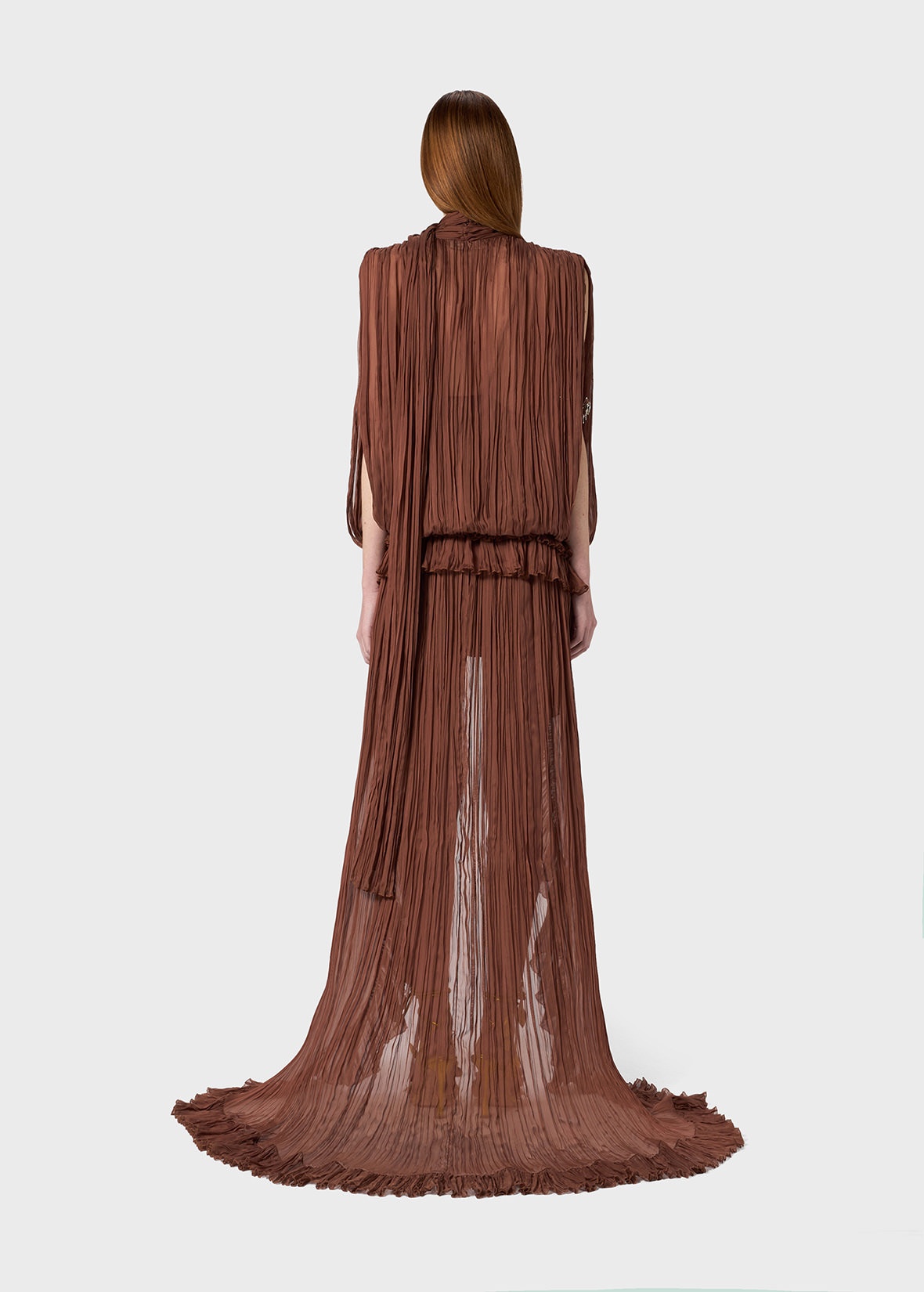 PLEATED ASYMMETRIC DRESS IN SILK CHIFFON - 4