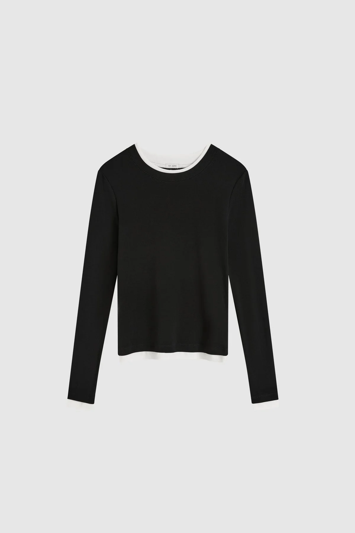 Organic Cotton Layered Long Sleeve Top - Jet Black - 1