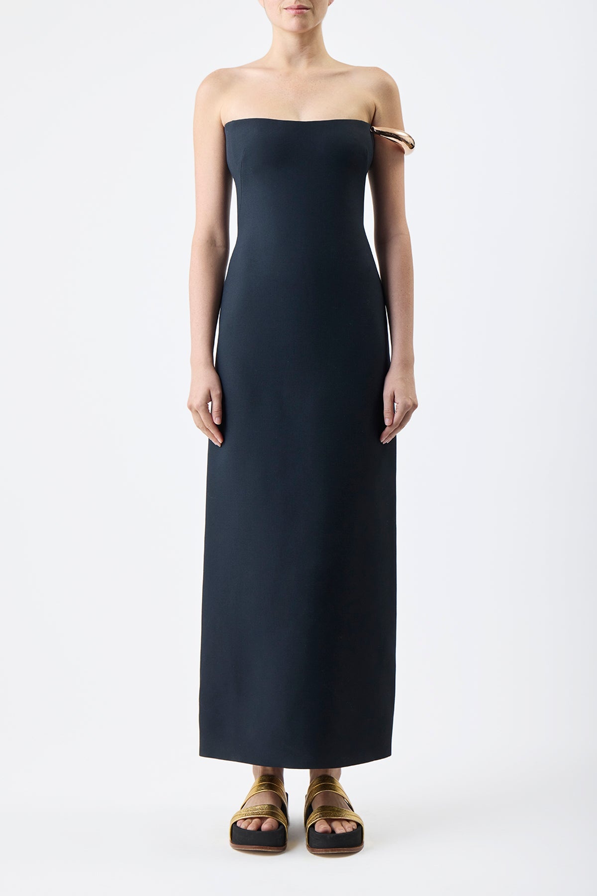 Anica Dress in Black Silk Wool Cady - 3
