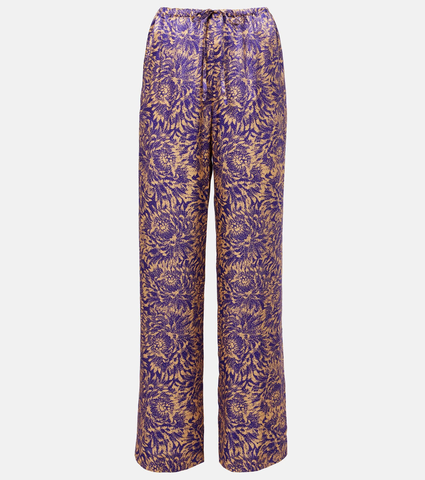 Floral silk satin wide-leg pants - 1