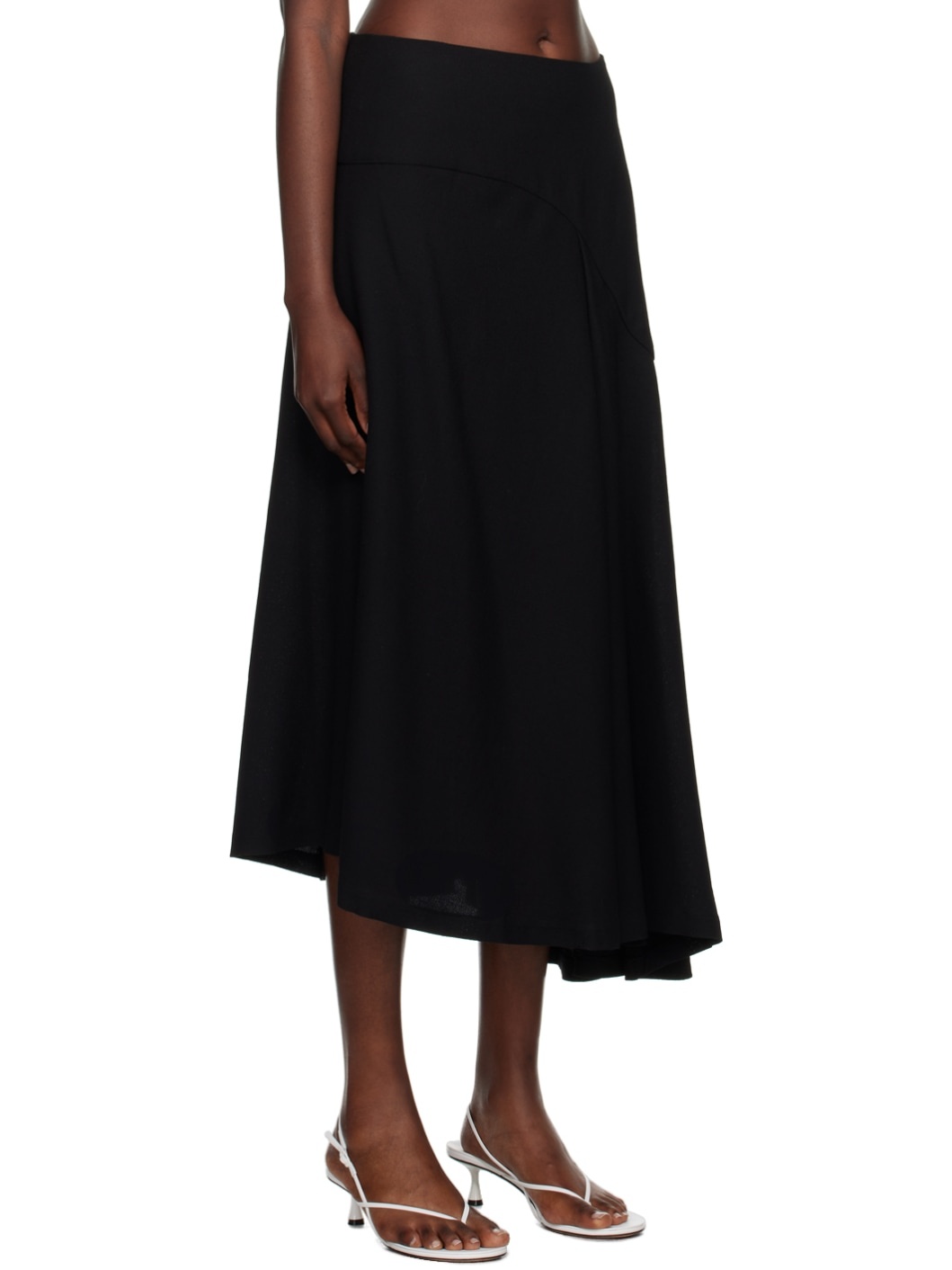 Black Curved Midi Skirt - 2