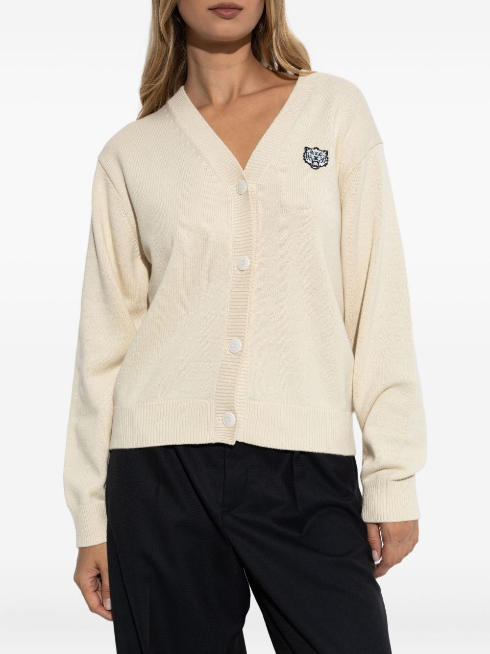 tiger-embroidery buttoned cardigan - 3