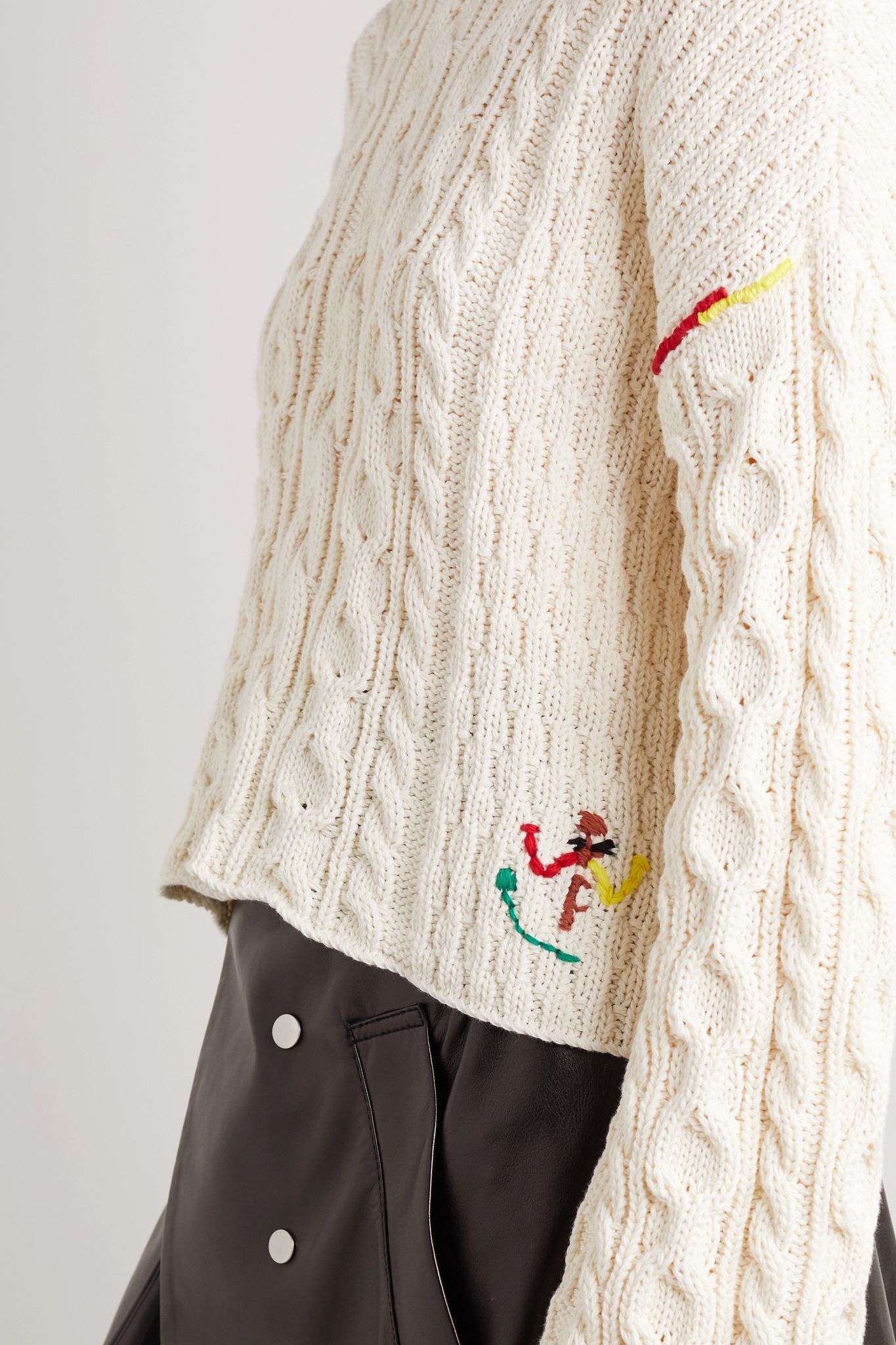 Embroidered cable-knit cotton sweater - 3