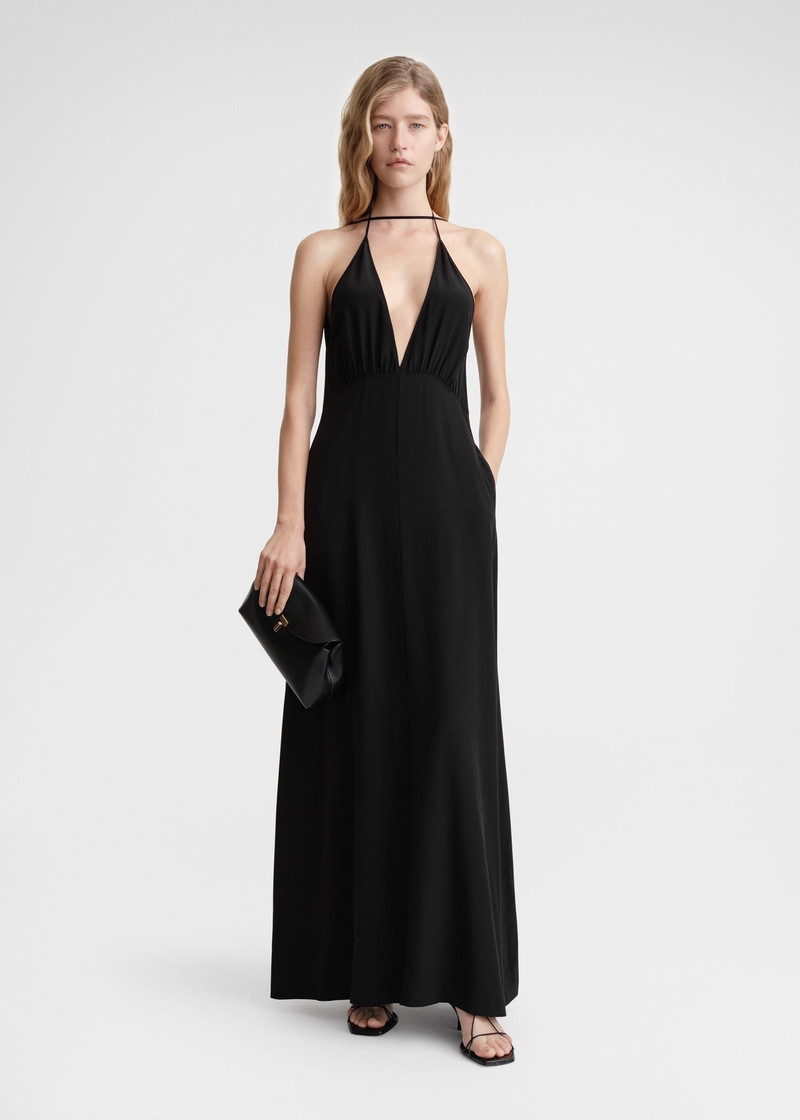 Totême Double-halter silk dress black outlook