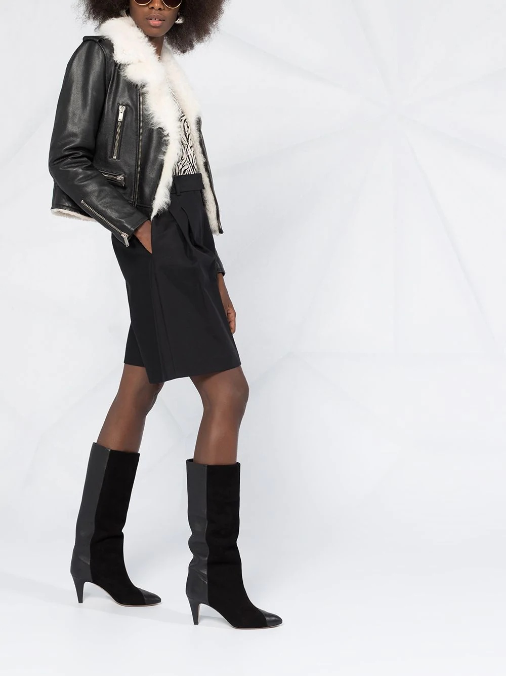 shearling collar biker jacket - 4