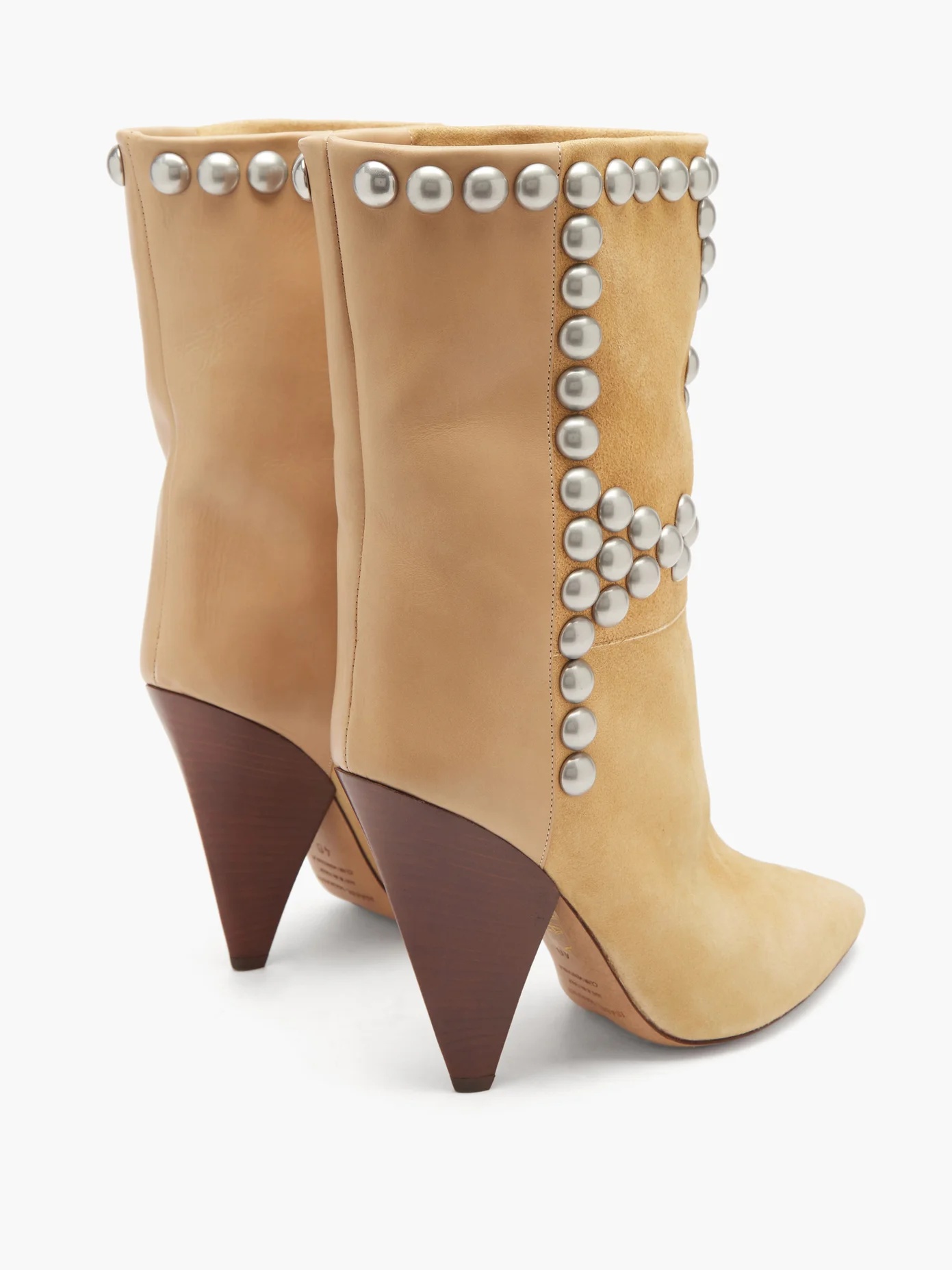 Layo studded cone-heel suede and leather boots - 4