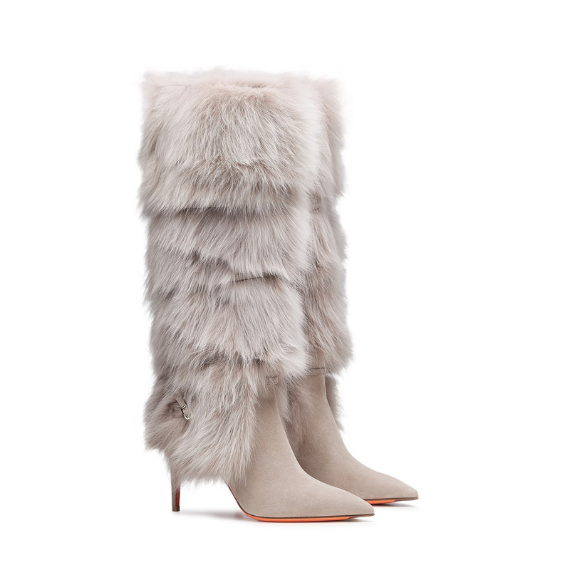 Women's natural leather and fox high-heel boot 4