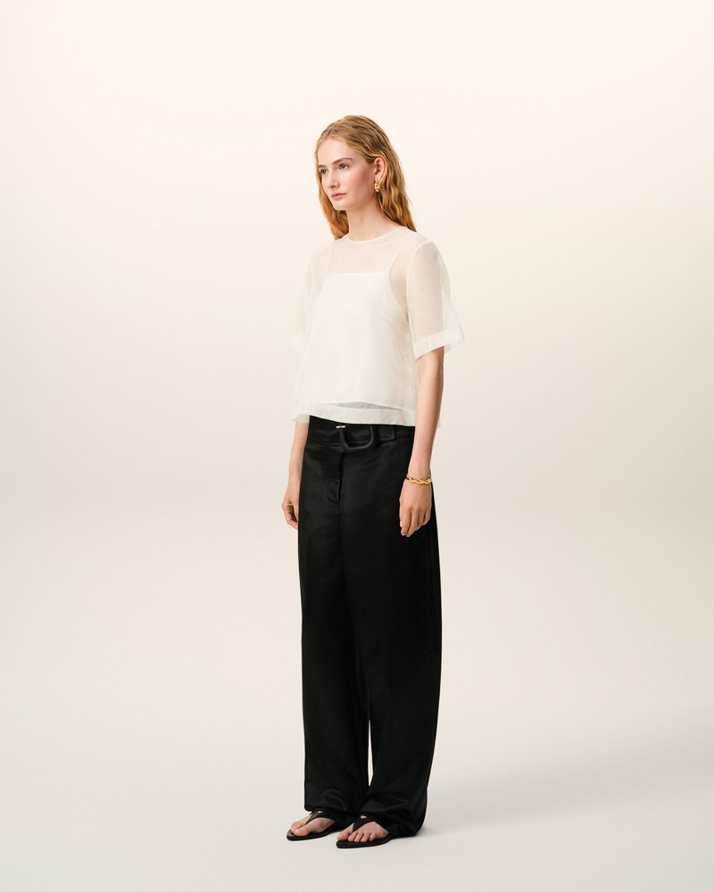 WHITE SILK SHORT SLEEVES SHEER WITH UNDERTOP TOP 6