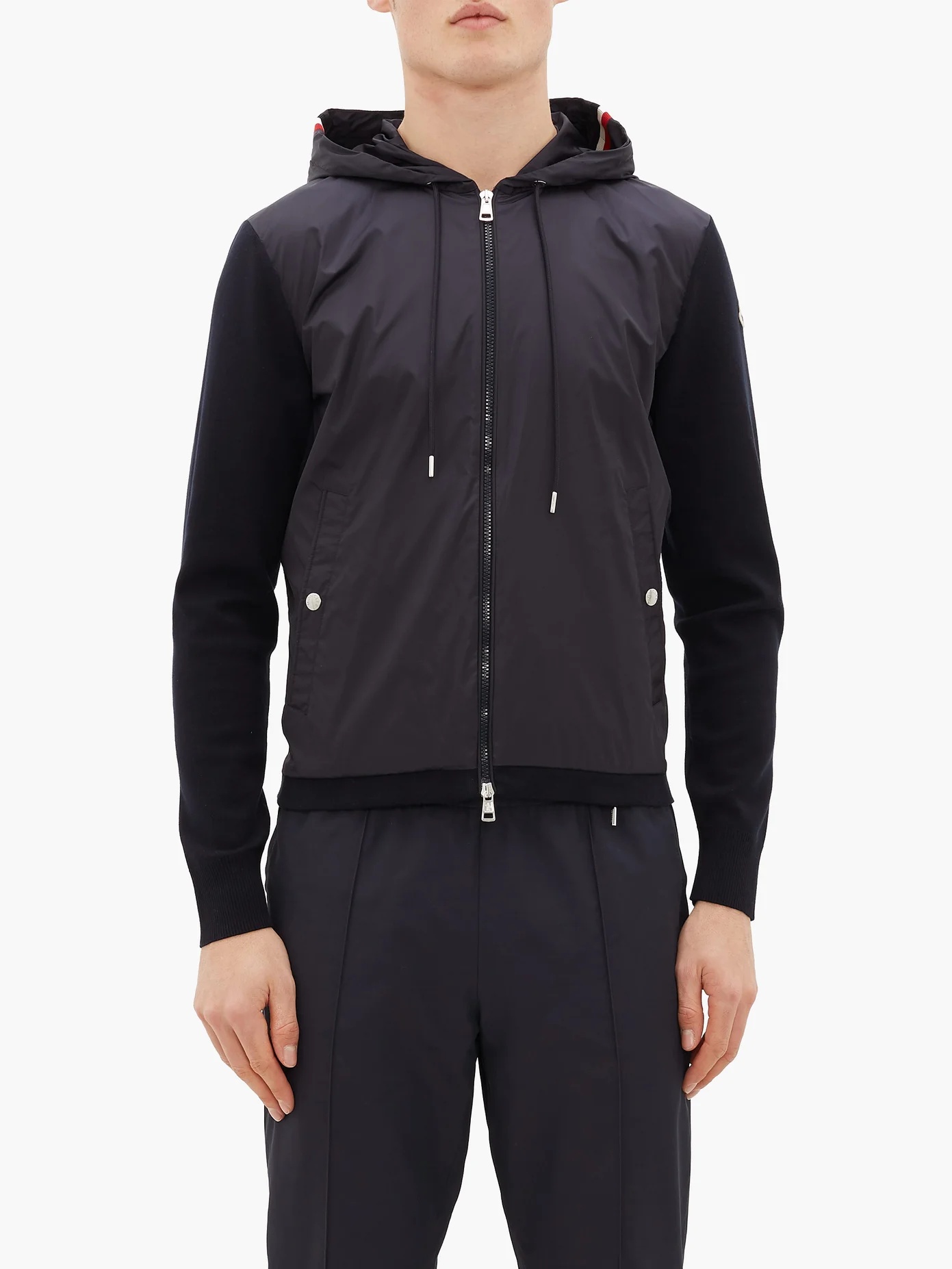 Nylon-panel zip-through hooded cotton sweatshirt - 5