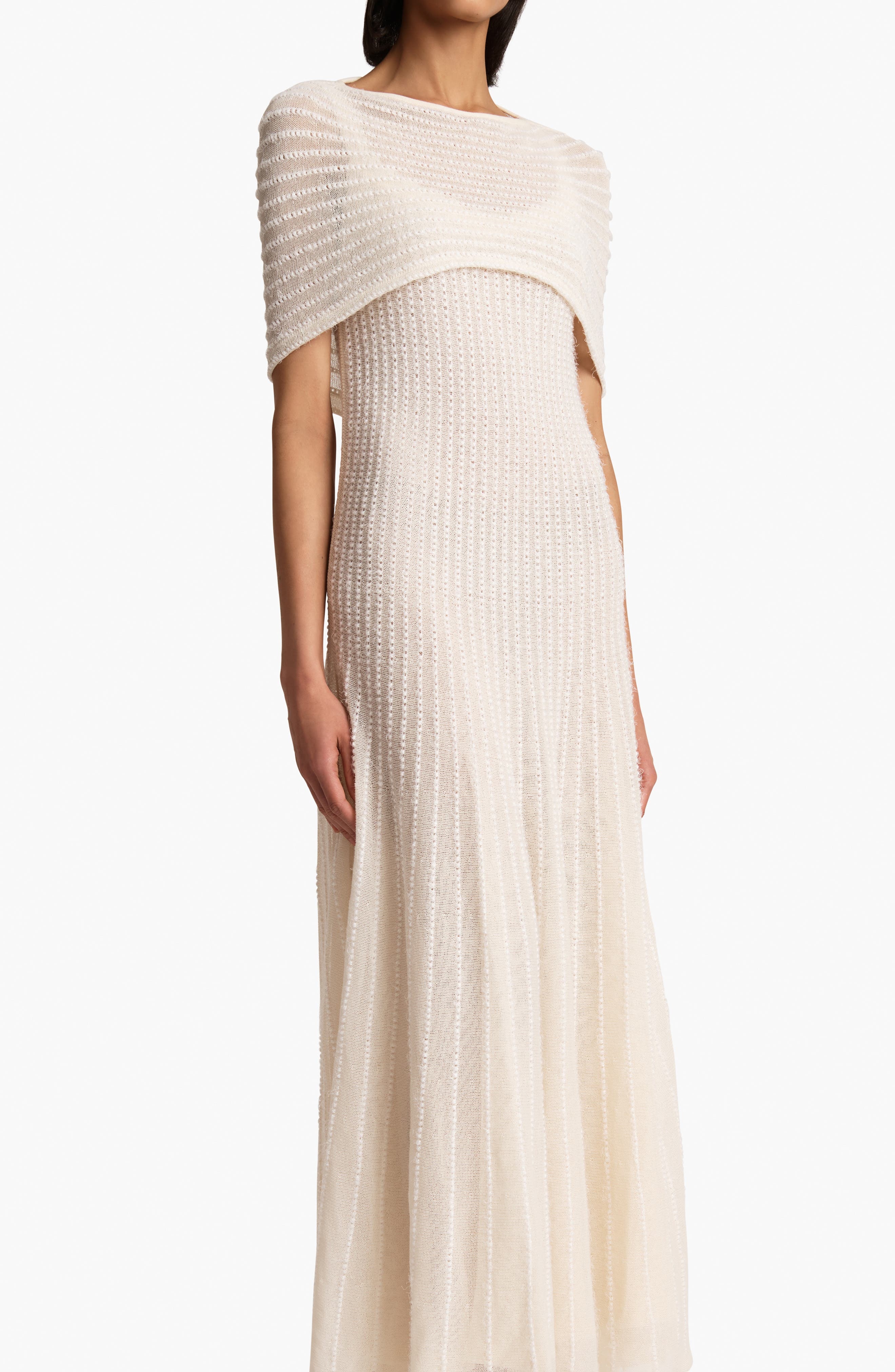 Khaite Thora Pointelle Maxi Sweater Dress with Removable Capelet in Glaze at Nordstrom - 4