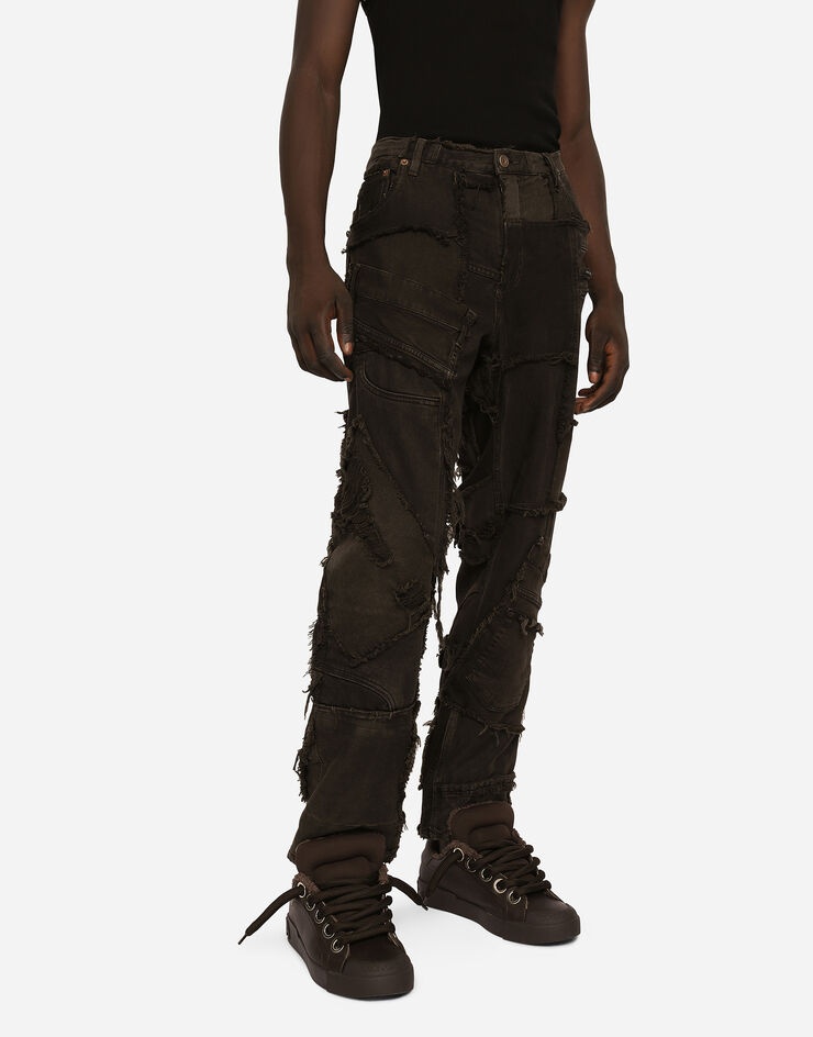 Loose overdyed patchwork denim jeans - 4