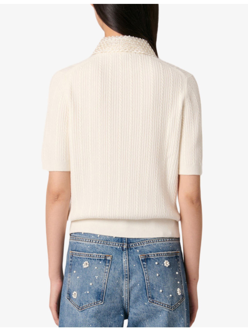 Embellished-collar ribbed wool and cashmere polo shirt - 4