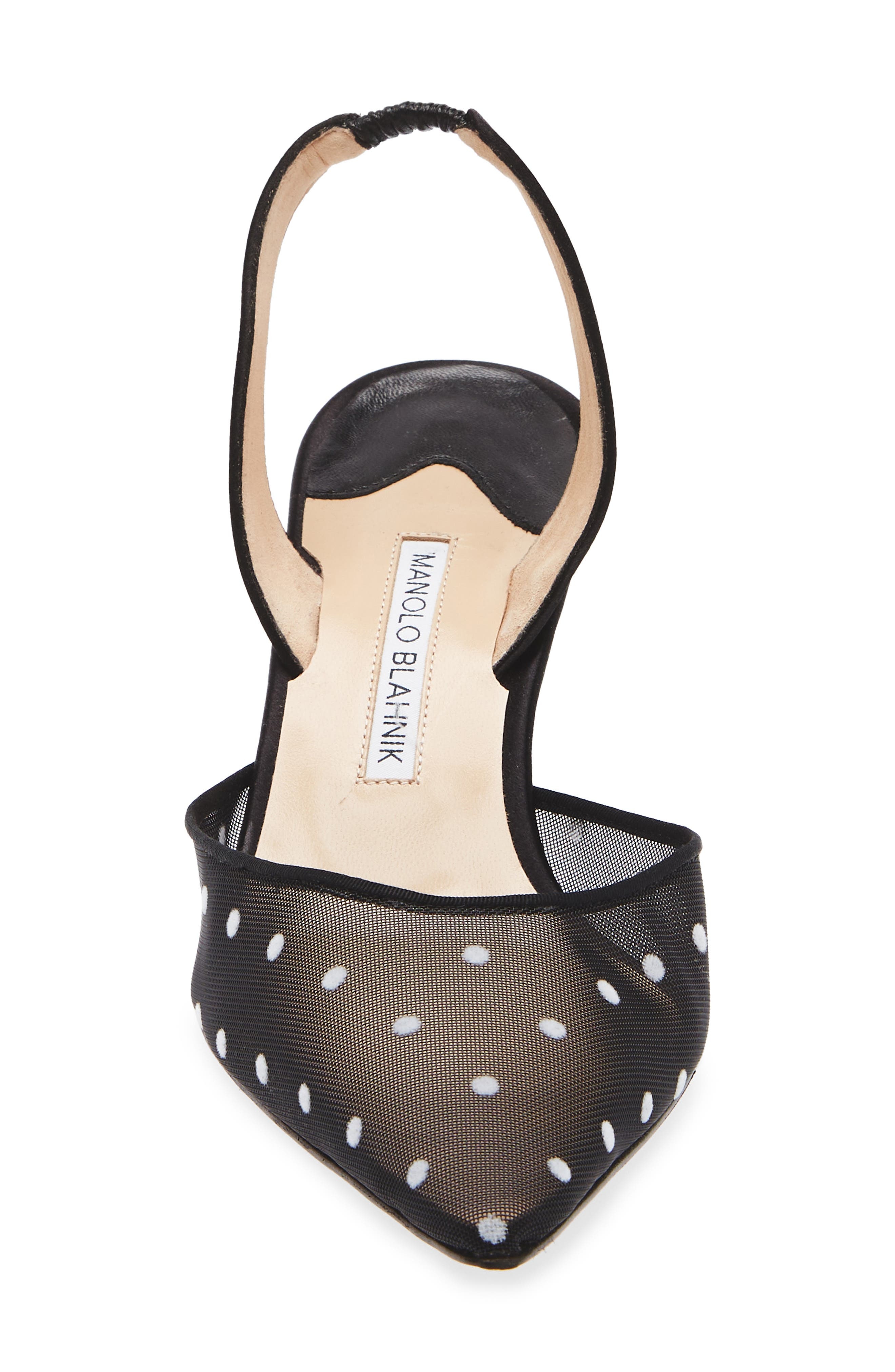 Manolo Blahnik Carolyne Polka Dot Pointed Toe Slingback Pump in Black at Nordstrom - 4