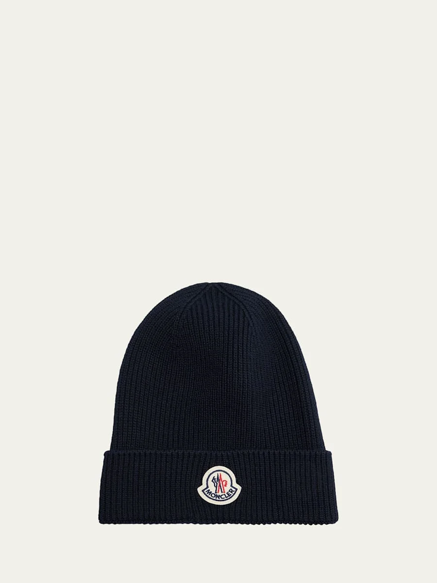 Men's Ribbed Wool Logo Beanie Hat - 1