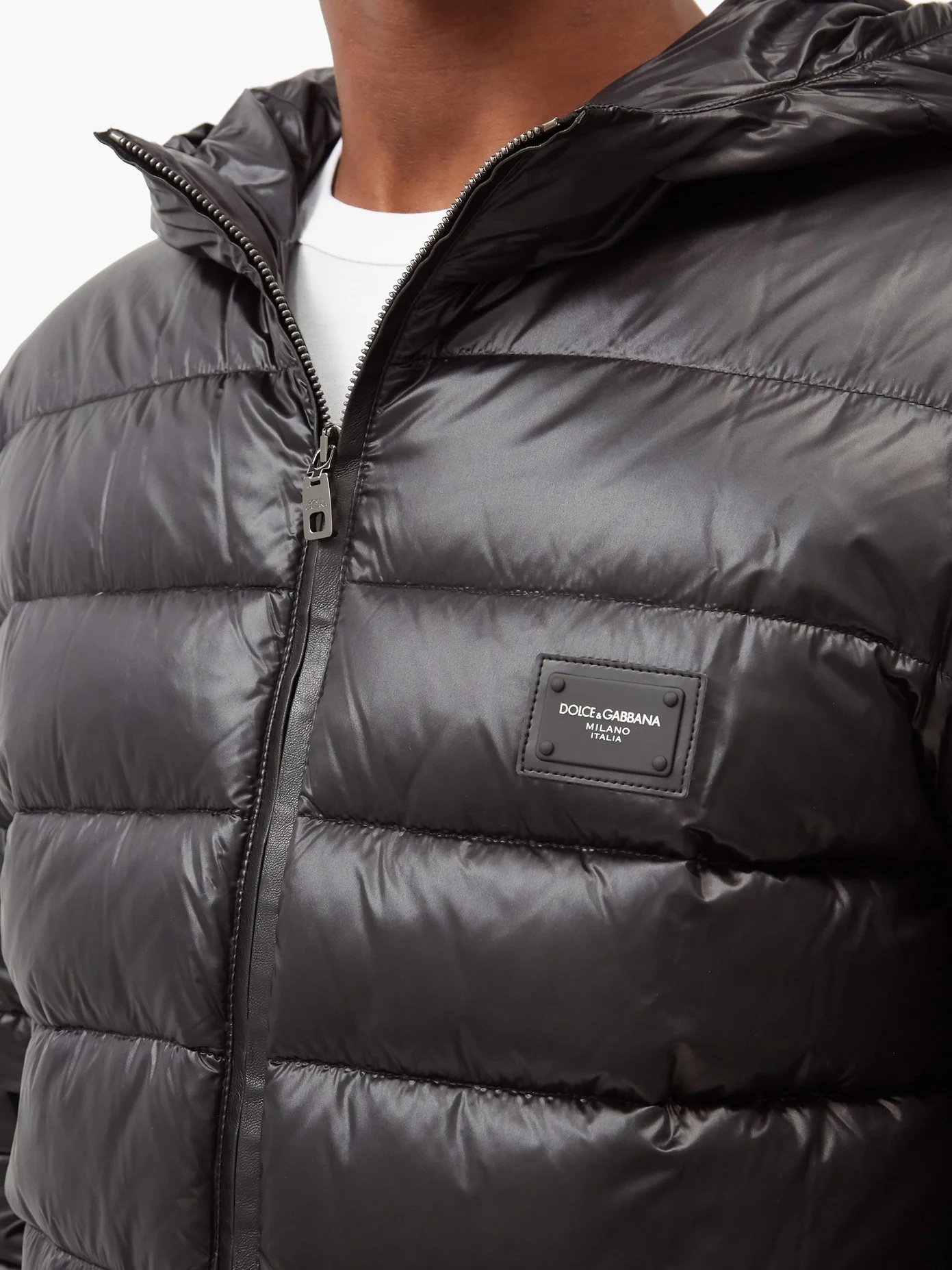 Logo-plaque quilted down hooded jacket - 3