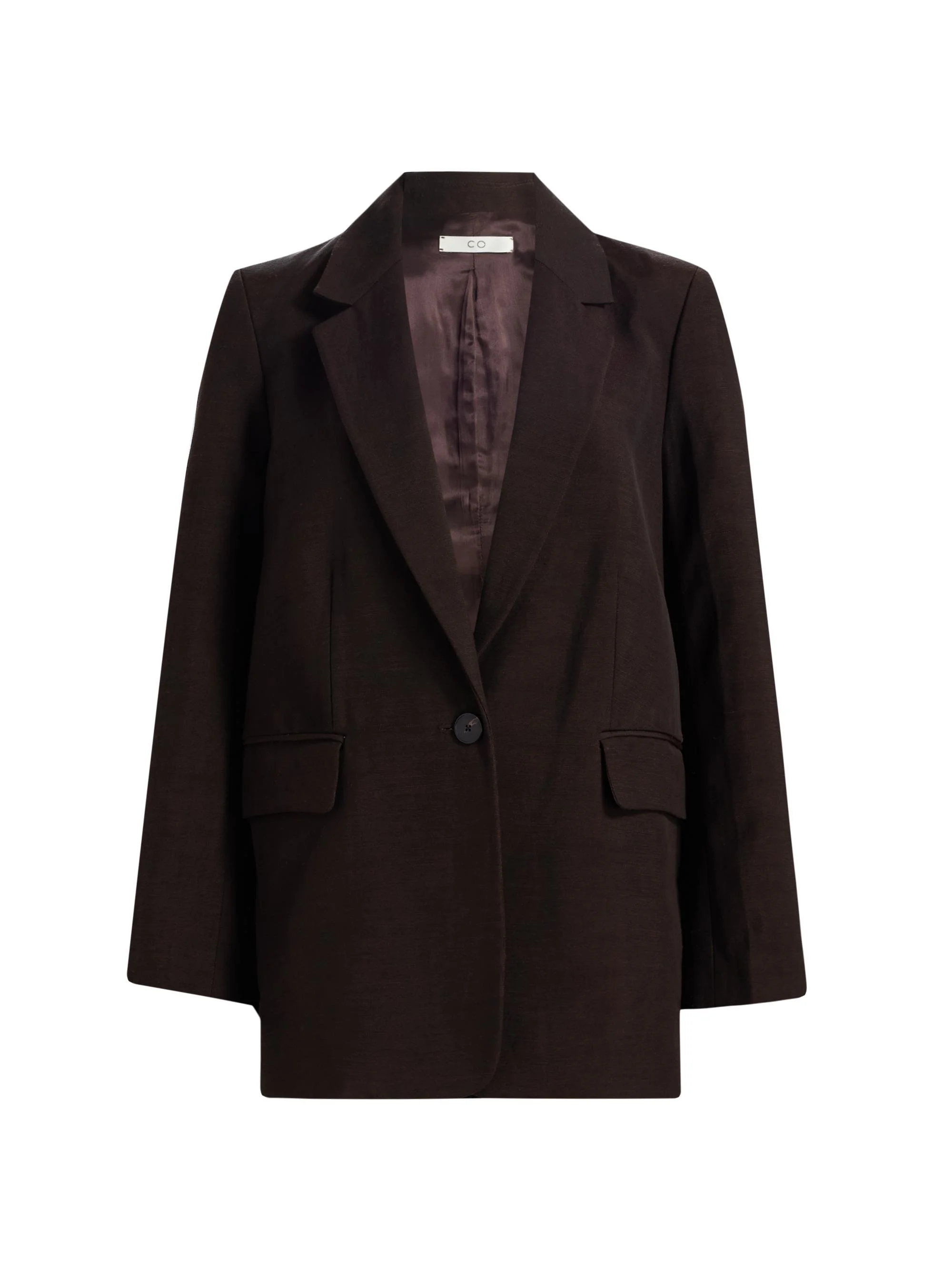 Women's Mens-Fit Linen-Blend Blazer - Chocolate - 1