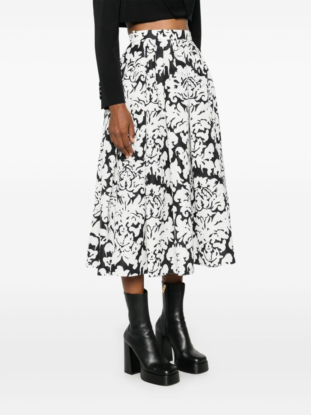 Damask-print faille midi skirt - 3