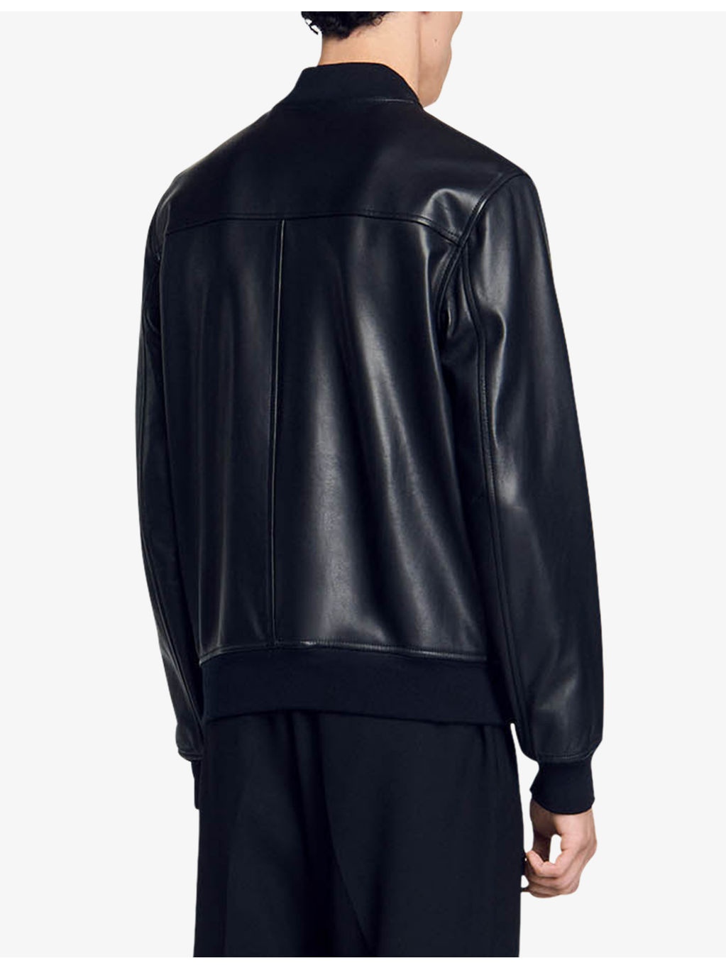Ribbed-trim regular-fit leather jacket - 4