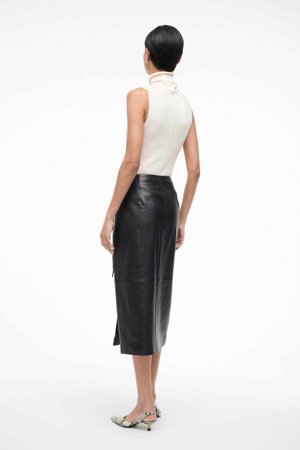 STAUD ROMAN LEATHER WRAP SKIRT BLACK - 5