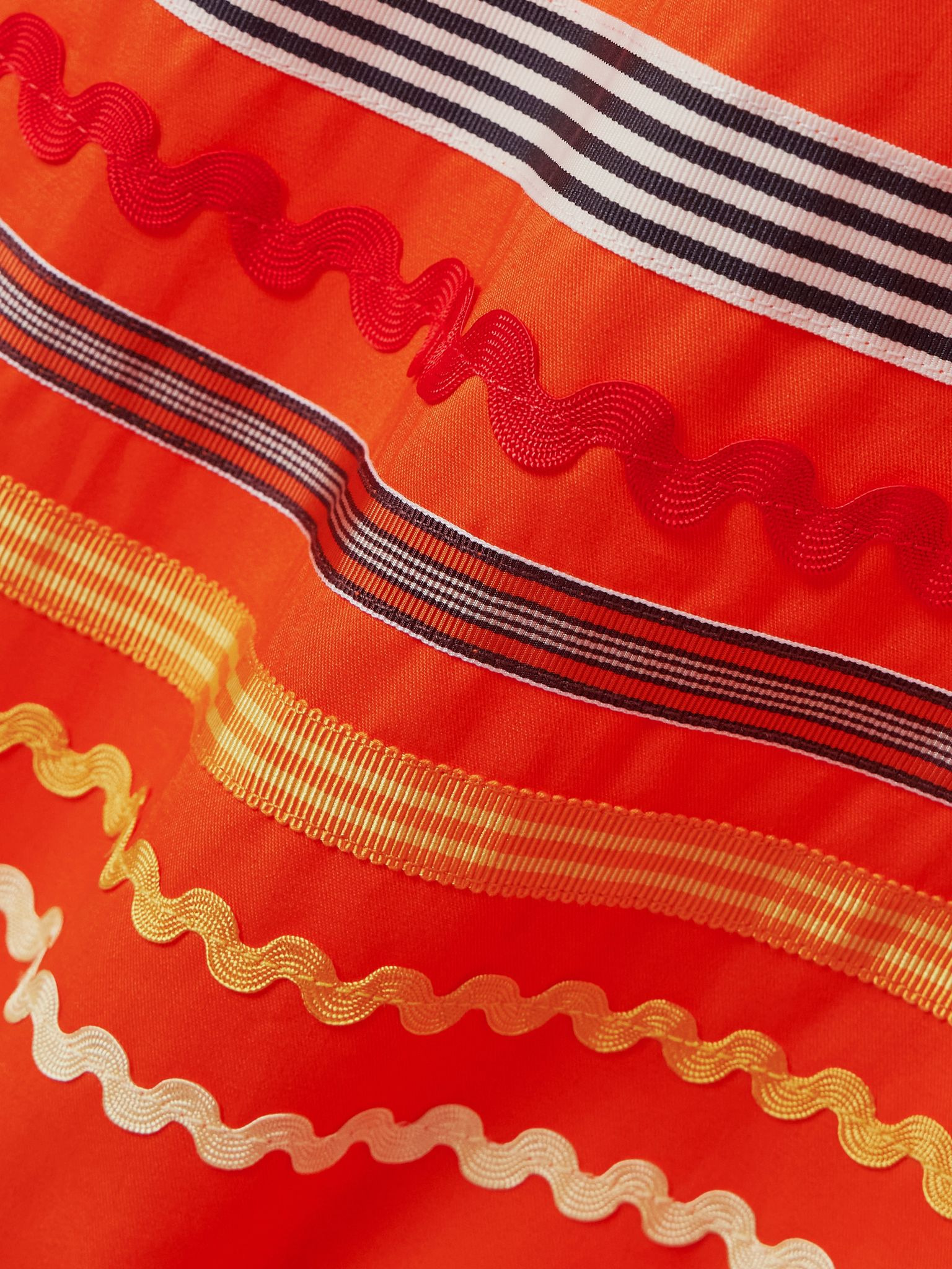 Belted ric rac and grosgrain-trimmed cotton-twill maxi shirt dress Orange - 4