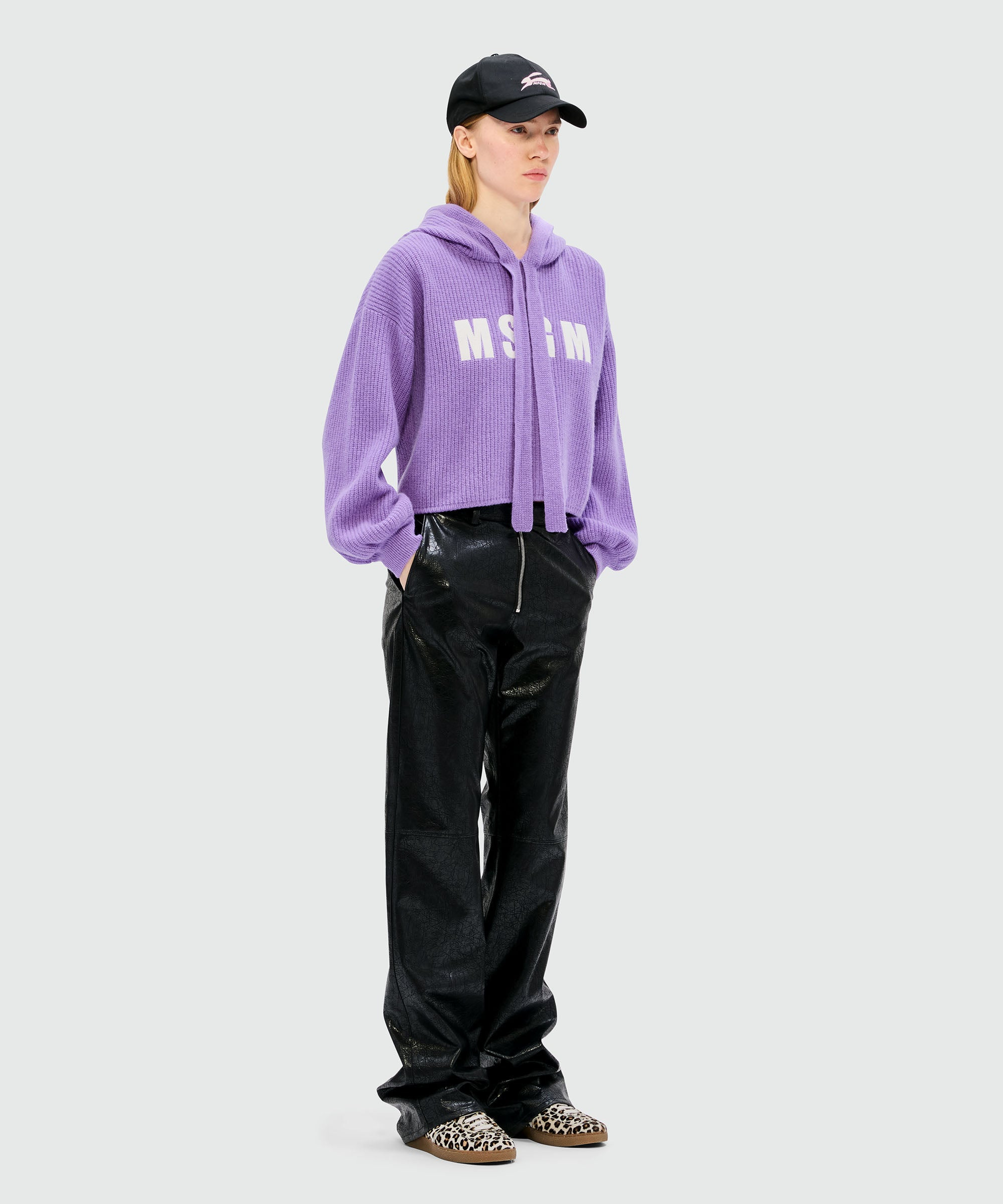 Purple cashmere blend hooded sweater with MSGM logo - 4
