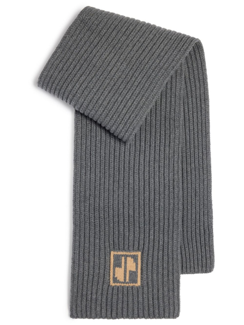 logo-intarsia wool ribbed scarf 1