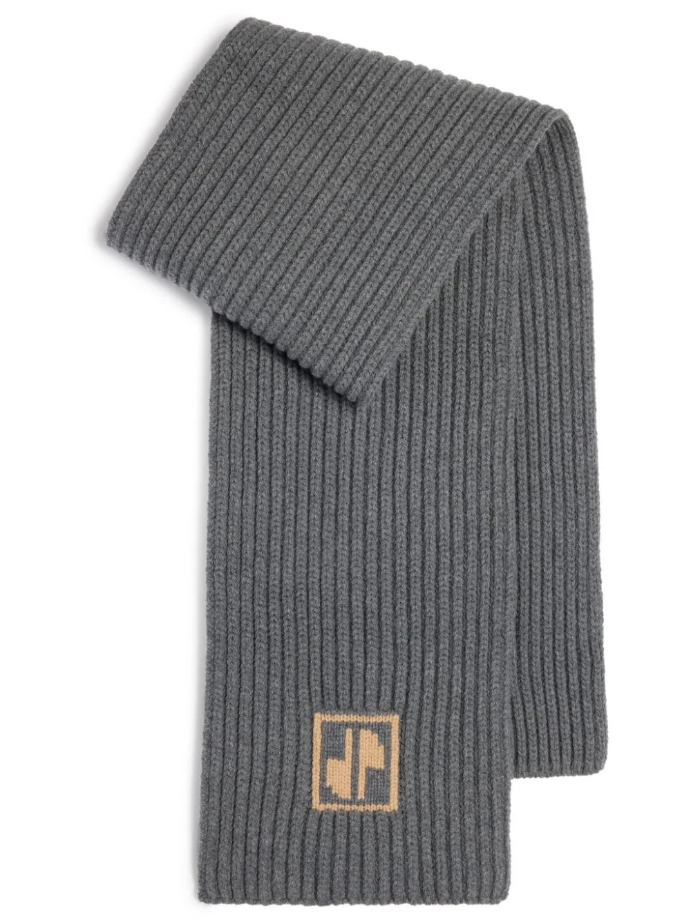 logo-intarsia wool ribbed scarf - 1