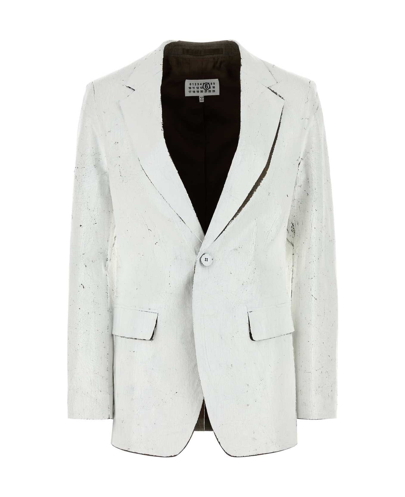 ジャケット MM6 MAISON MARGIELA White Stretch Polyester Blend Blazer MM6 Maison Margiela White Stretch Polyester Blend Blazer