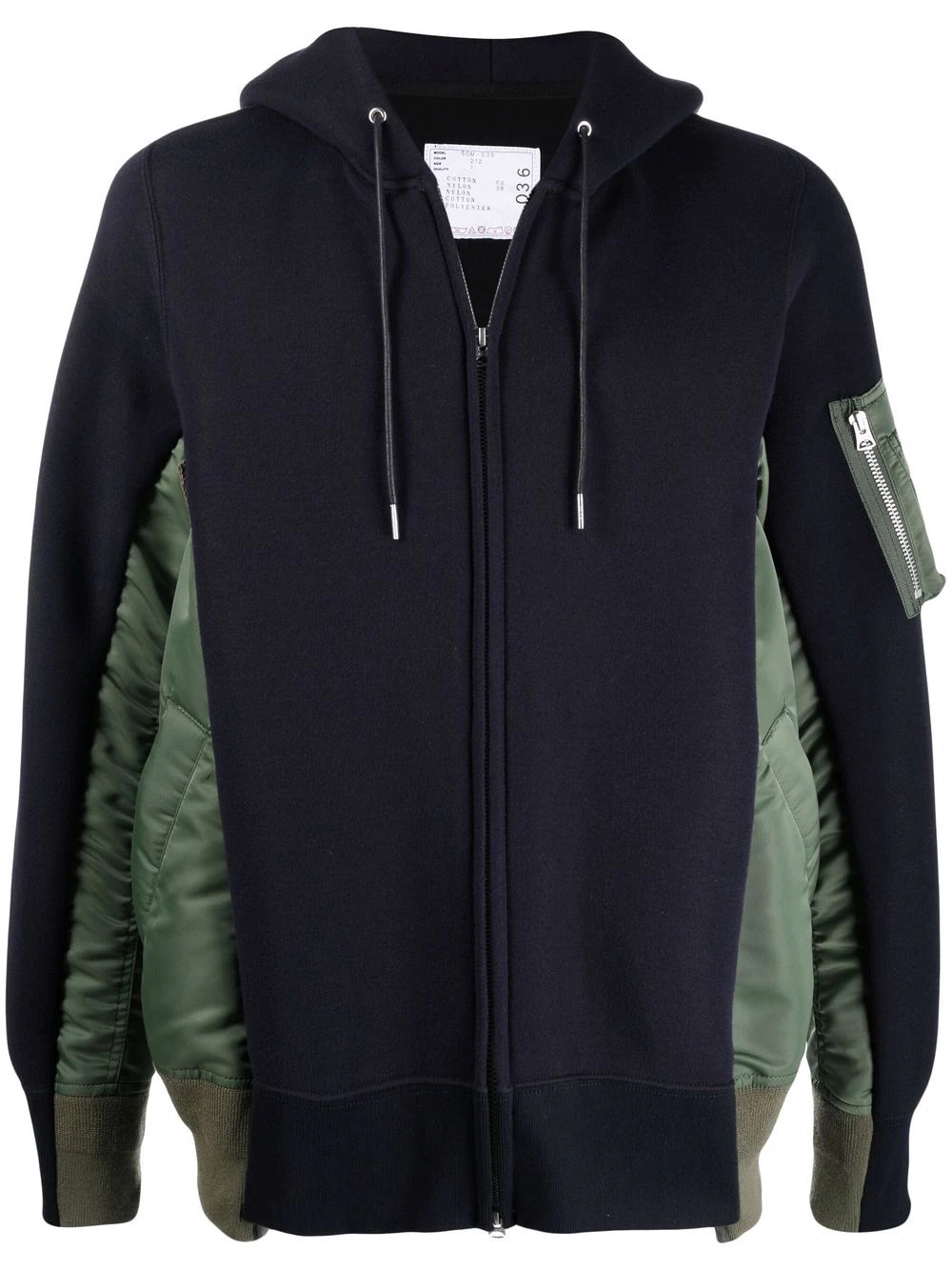 contrast-panel zip-up hoodie - 1