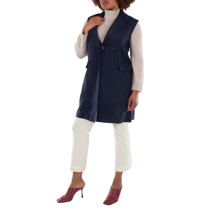 Max Mara Navy Marie Long Linen Vest - 4