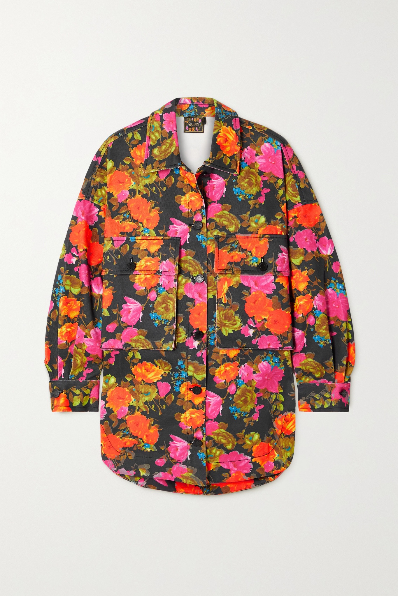 Oversized floral-print denim jacket - 1