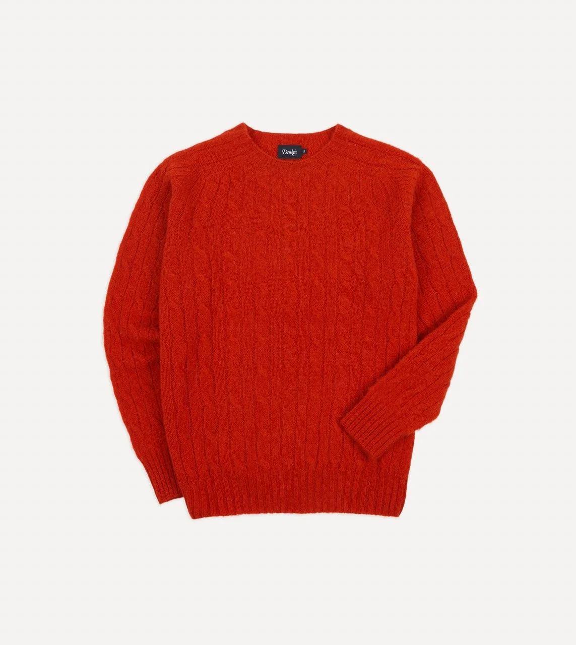 Red Brushed Cable Knit Shetland Crew Neck Jumper - 1