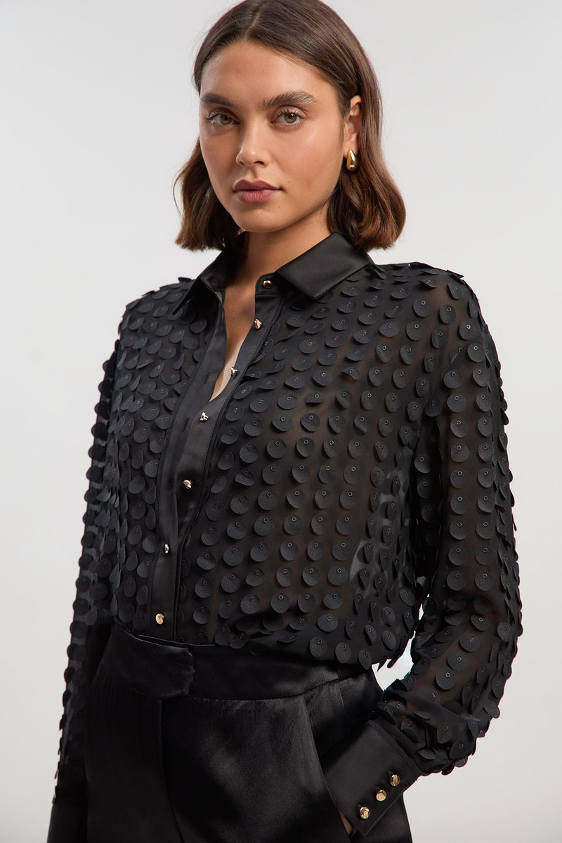 Textured Georgette With Satin Collared Woven Shirt 1