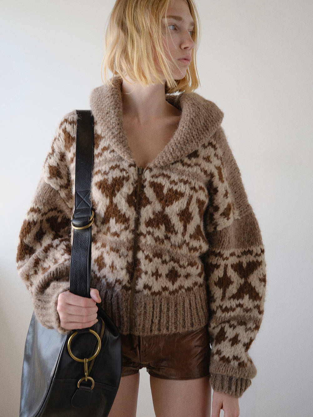 Zip Up Fairisle Sweater in Oat Marl - 2