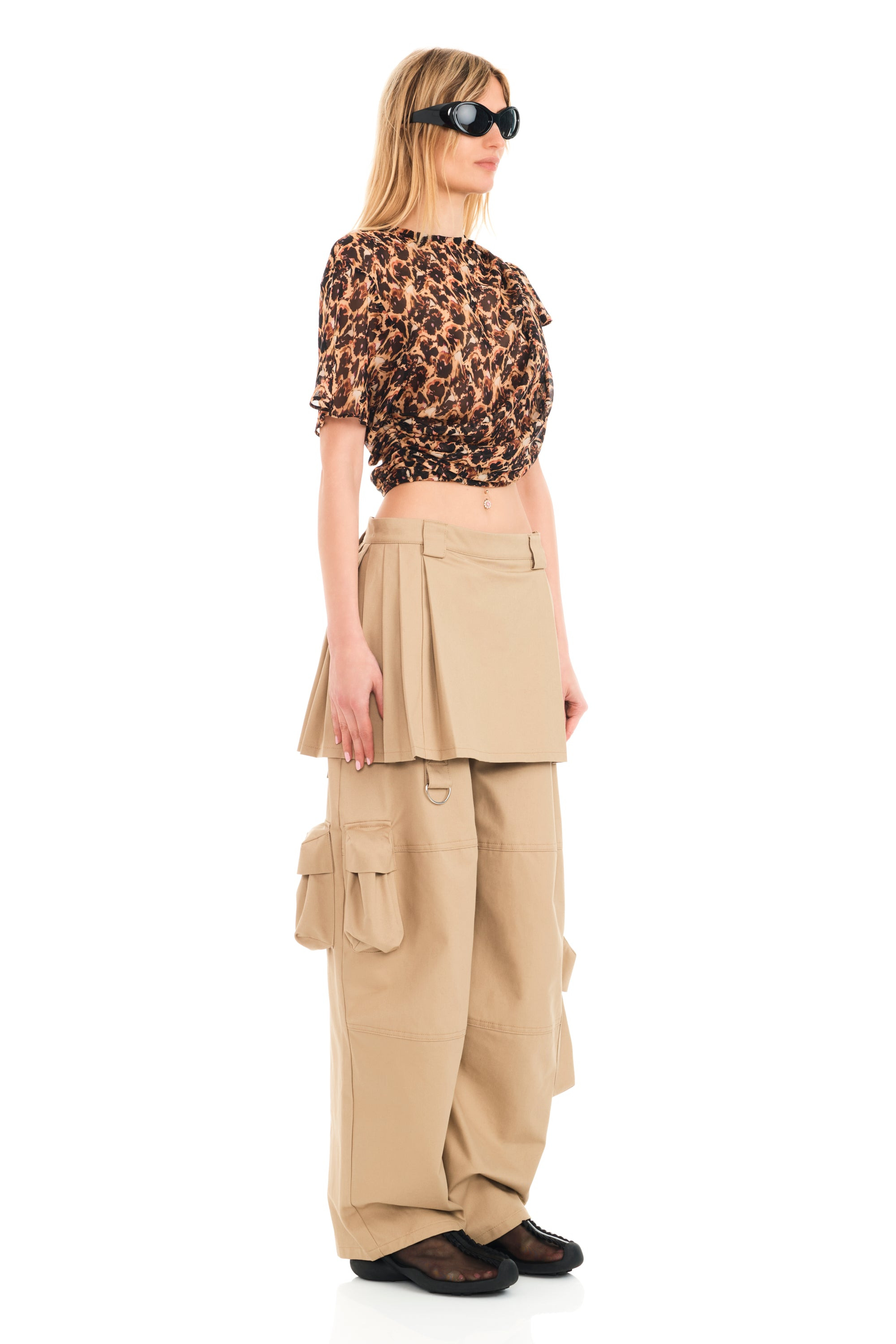 KHAKI LAWN SKIRT CARGO PANT - 3