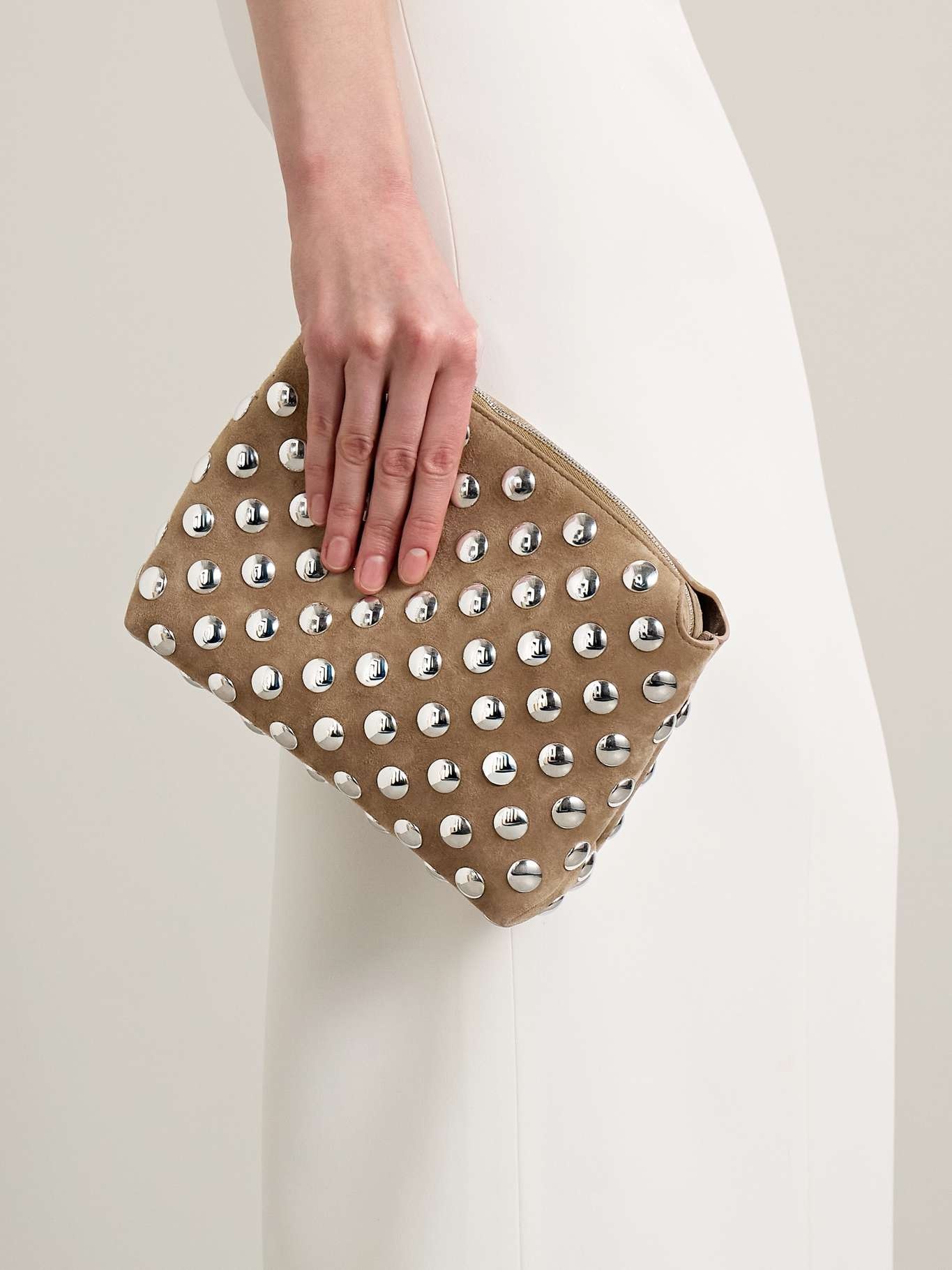 Lina medium studded suede shoulder bag Beige - 6