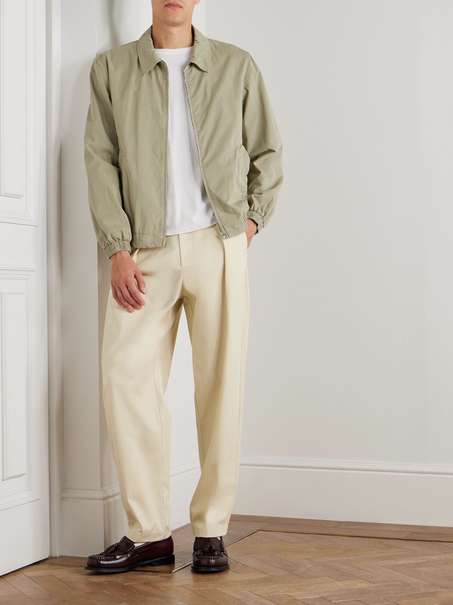 Gilbert Logo-Embroidered Cotton-Twill Blouson Jacket Green - 2