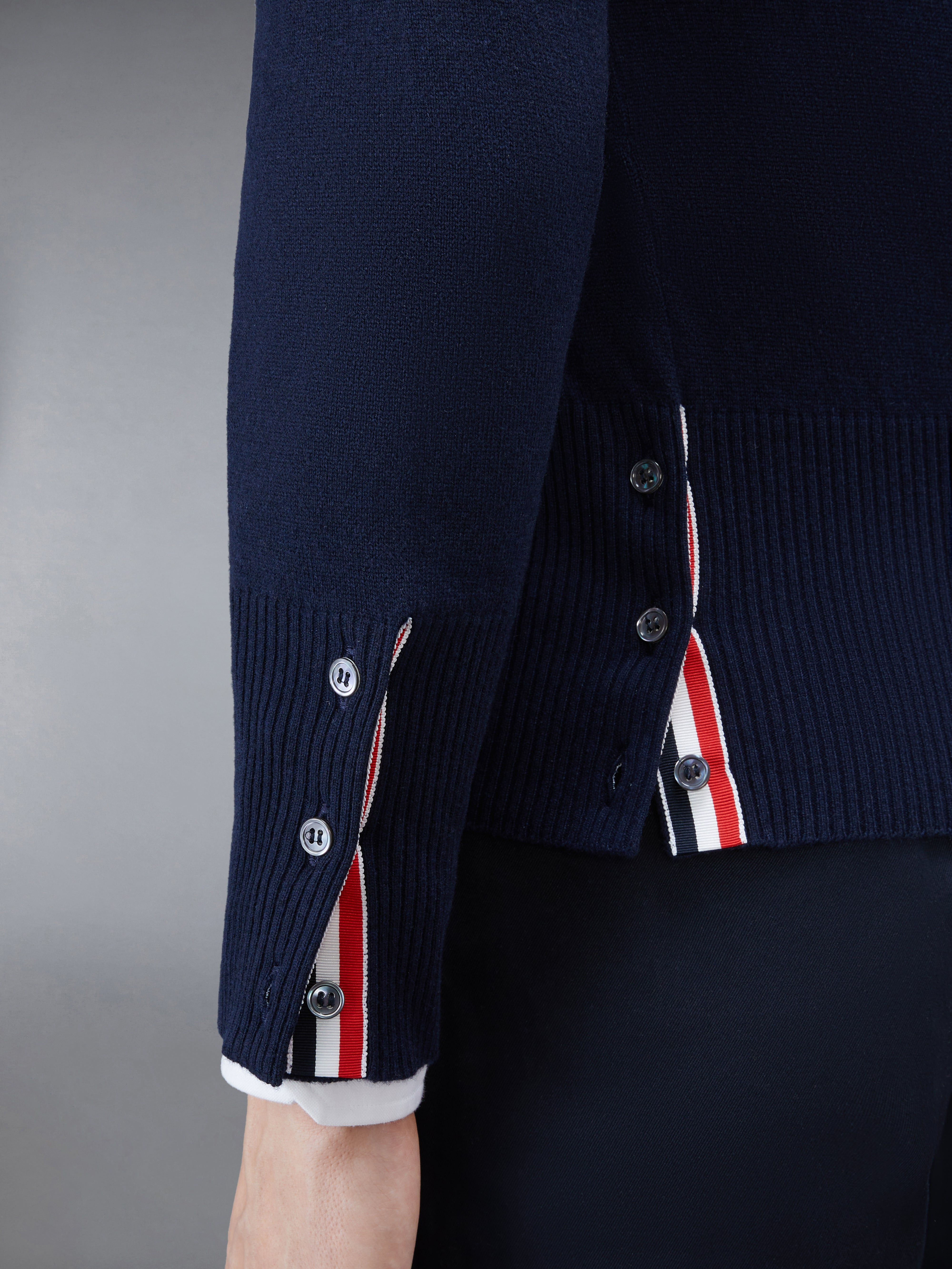Navy Cashmere Classic 4-Bar Crewneck Cardigan - 4