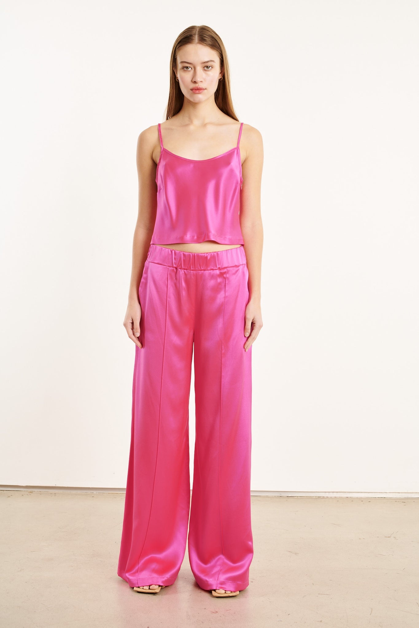 FUCHSIA SILK CROPPED CAMI - 3