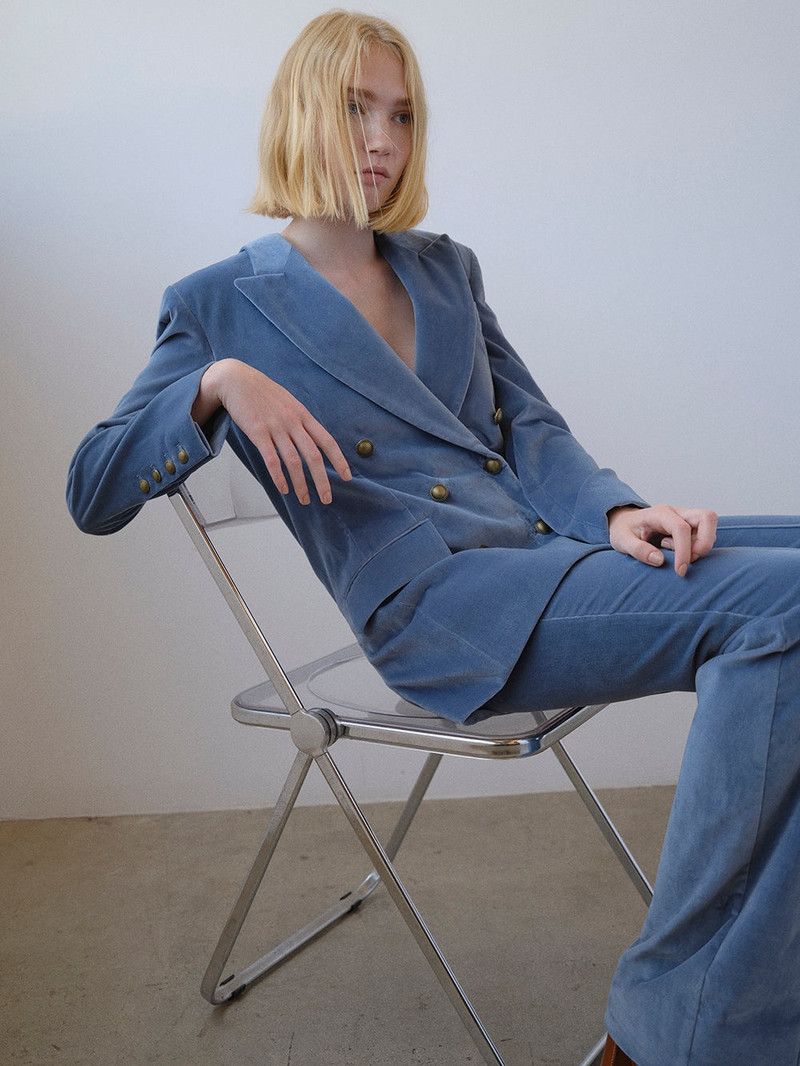 Double Breasted Slim Blazer in Denim Blue 2