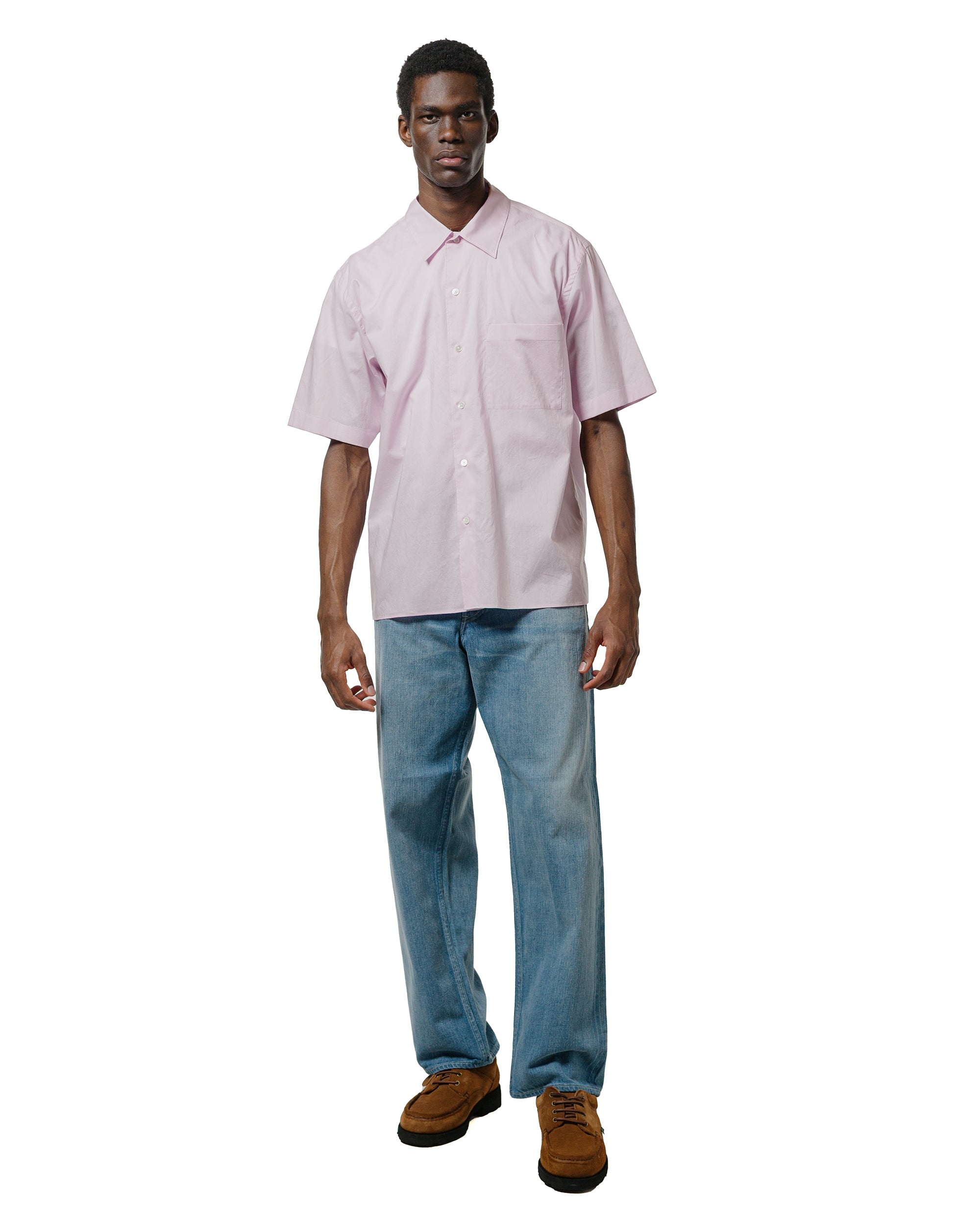 Washed Finx Typewriter Open Collar Half Sleeved Shirt Light Pink - 4
