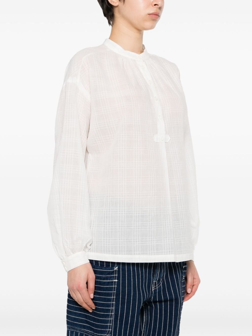 plaid-check cotton blouse - 3