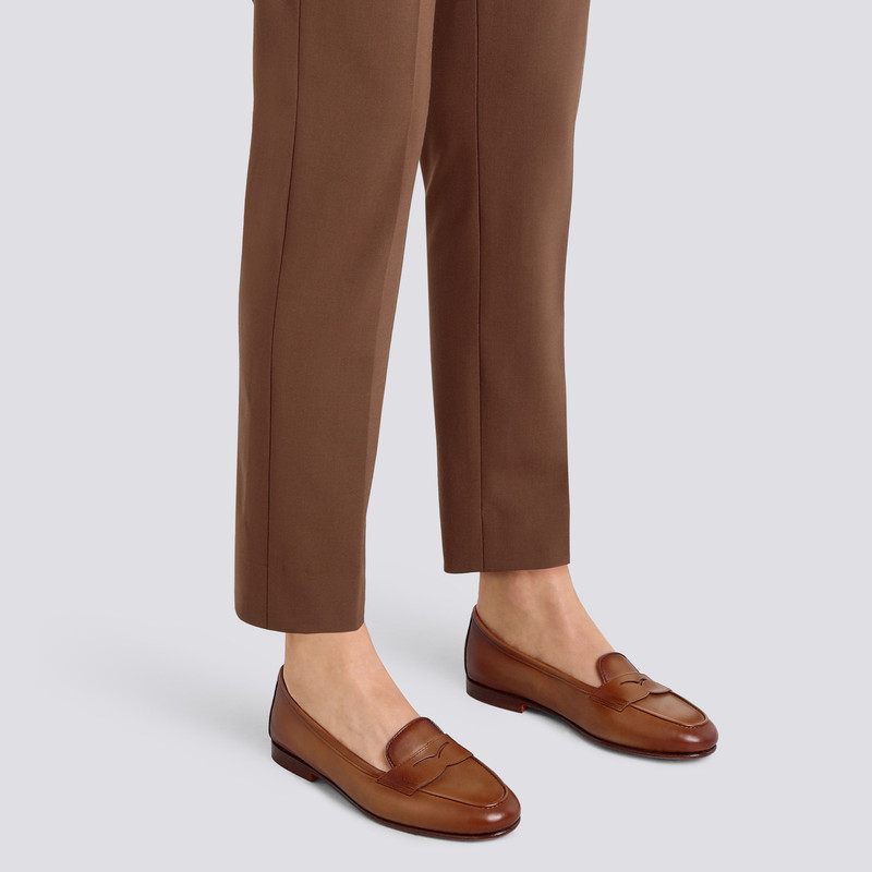 Santoni Women's light brown leather Carla loafer outlook